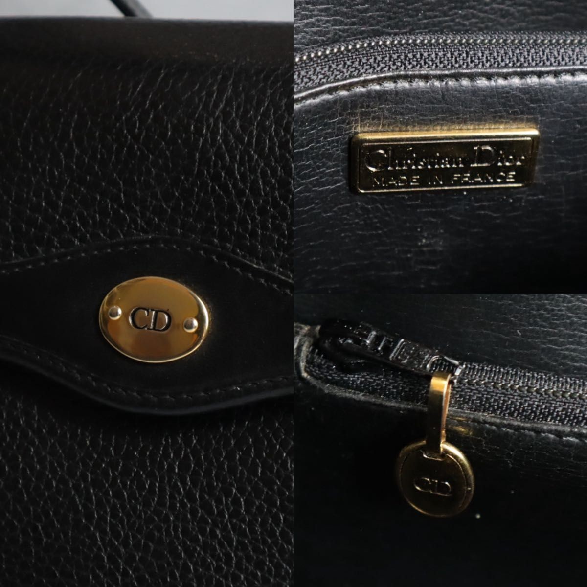Christian Dior Vintage Flap Shoulder Bag Black Grain Leather
