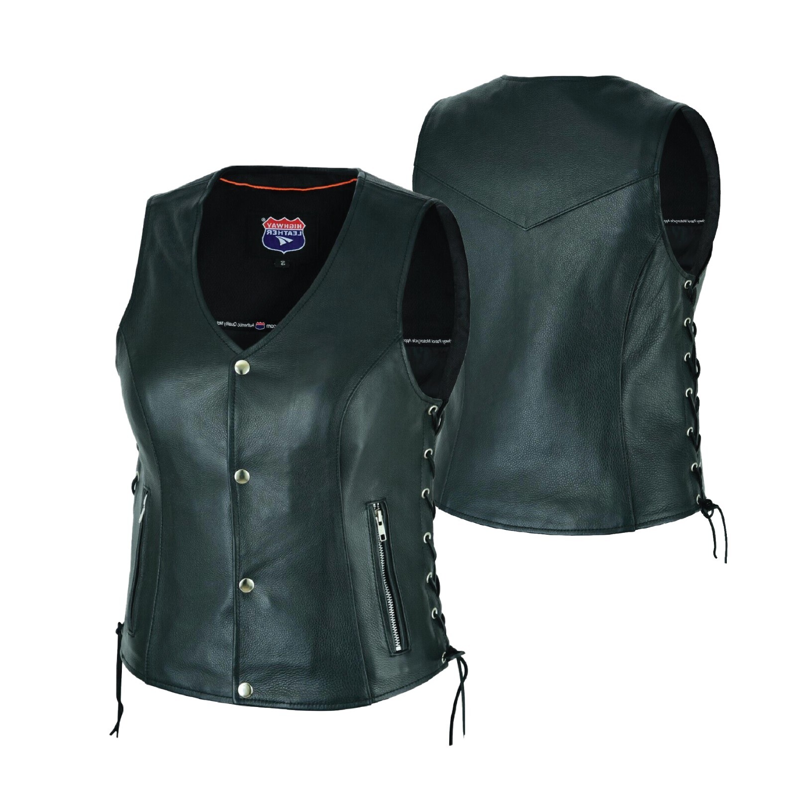 Women’s Motorcycle Side Lace Leather Vest Zipper Pockets 2 Gun Pocket HL14851SPT