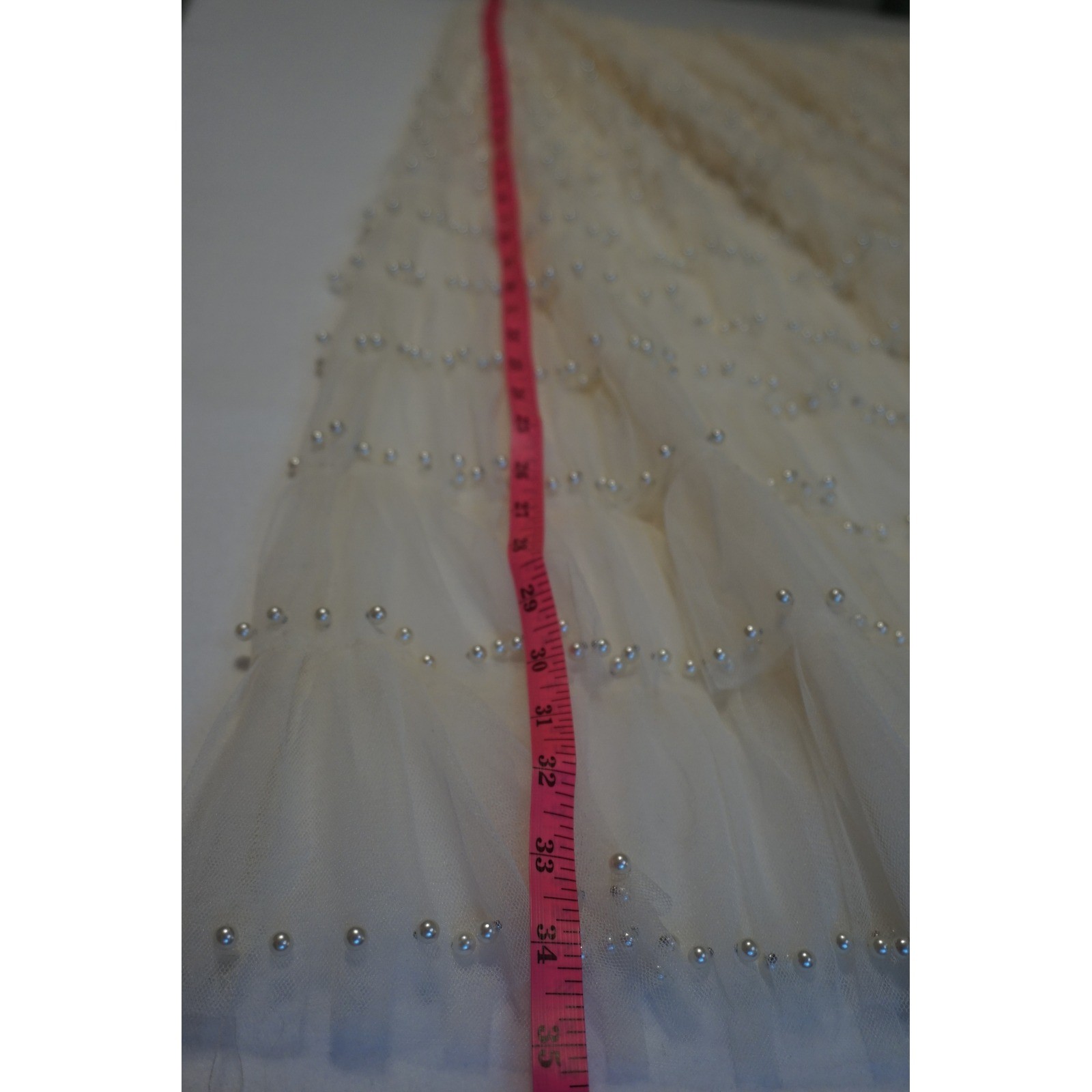 POL Cream Tulle Tiered Skirt Pearl Accents FWS6 Womens Size S/M Boho Romantic
