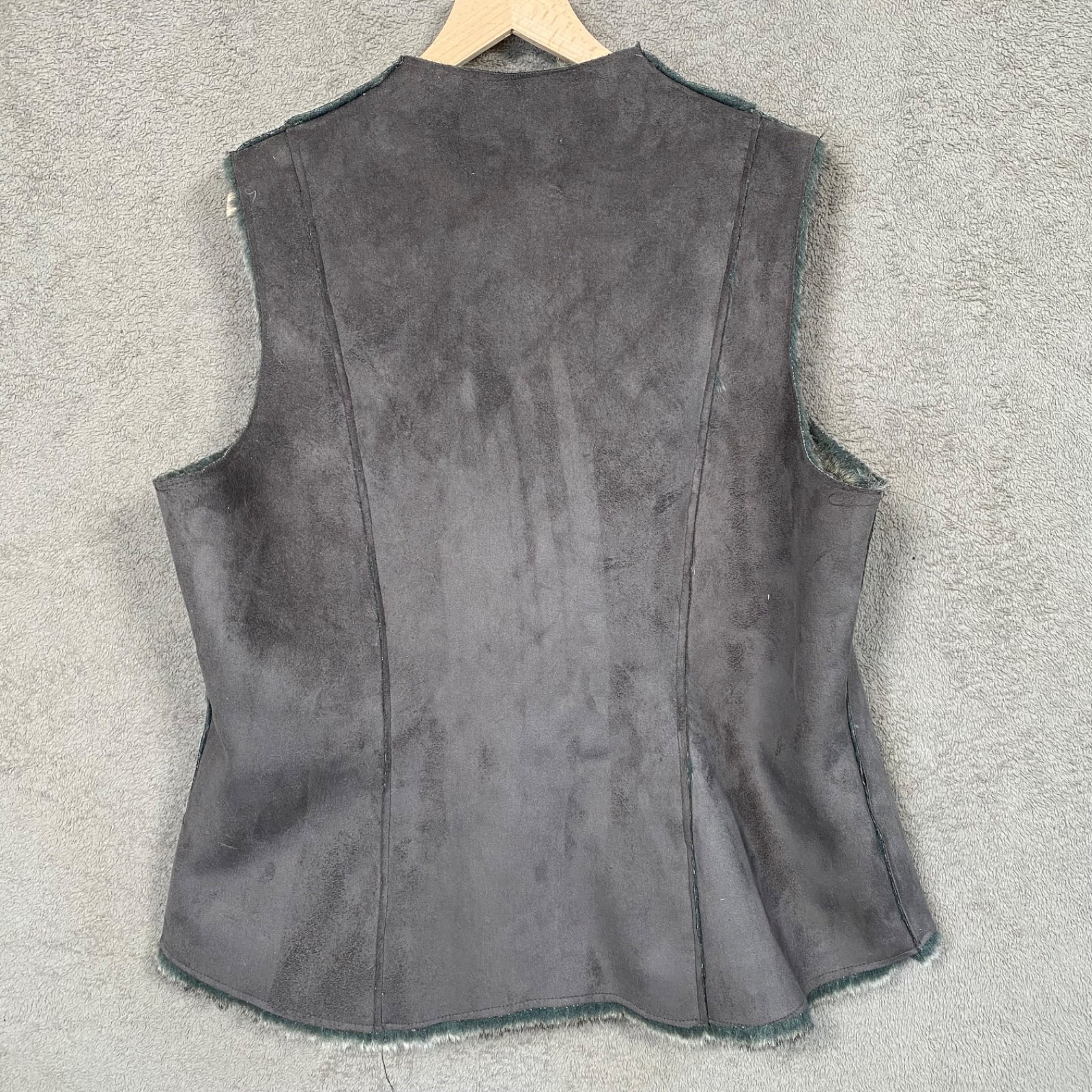 Coldwater Creek Womens Faux Suede Fur Lined Vest Size 1X Outdoors Toggle Button