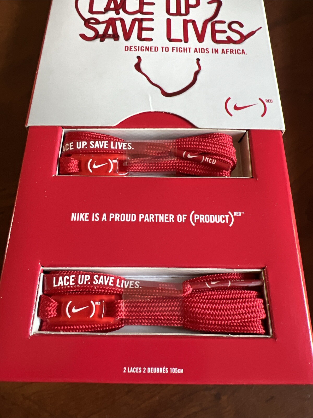 NIKE Lace Up 2 Save Lives Red ShoeLaces 105cm Designed to Fight AIDS NWT