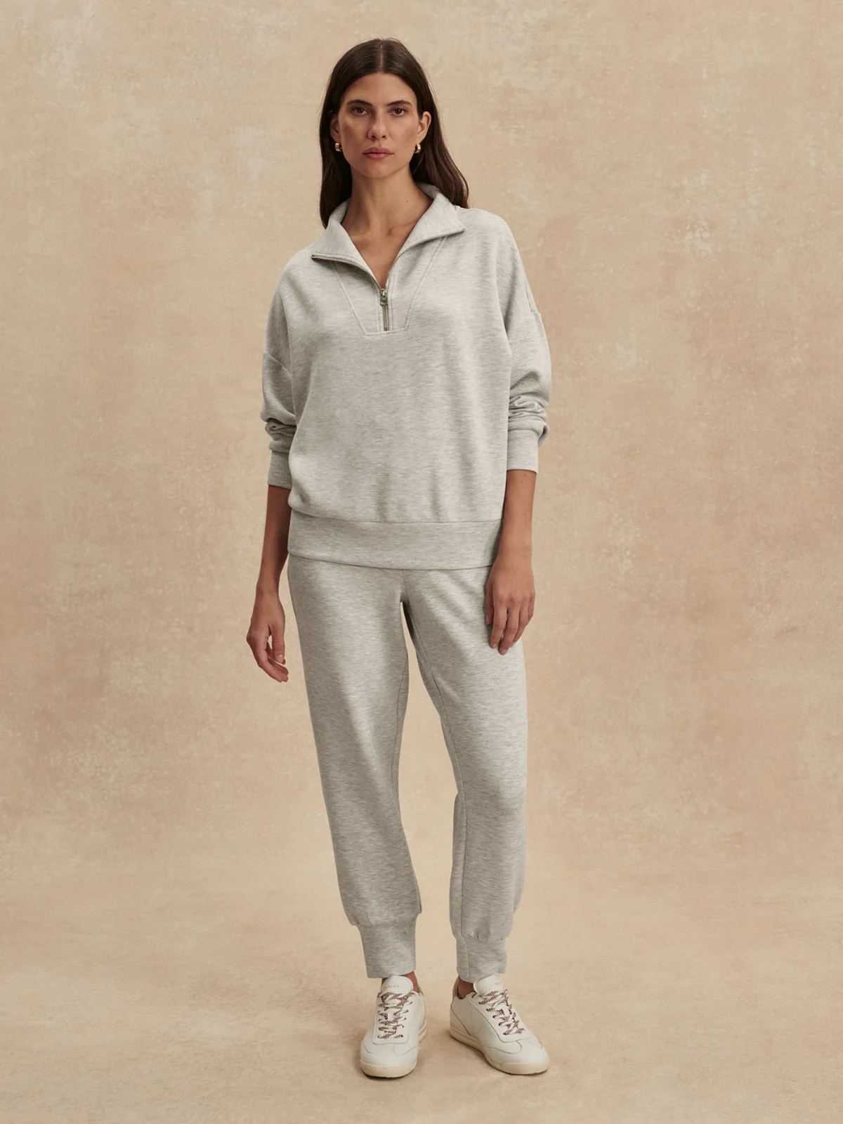 Varley Hawley Half-Zip Sweat in Light Grey Marl, Size X-Small