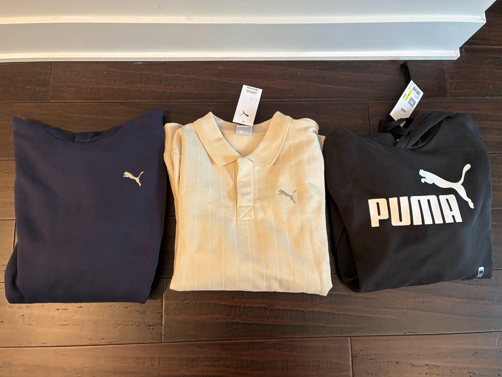 New Puma Mens Pullover Hoodie Shirt Bundle (3) Medium Black/Blue/Beige NWT