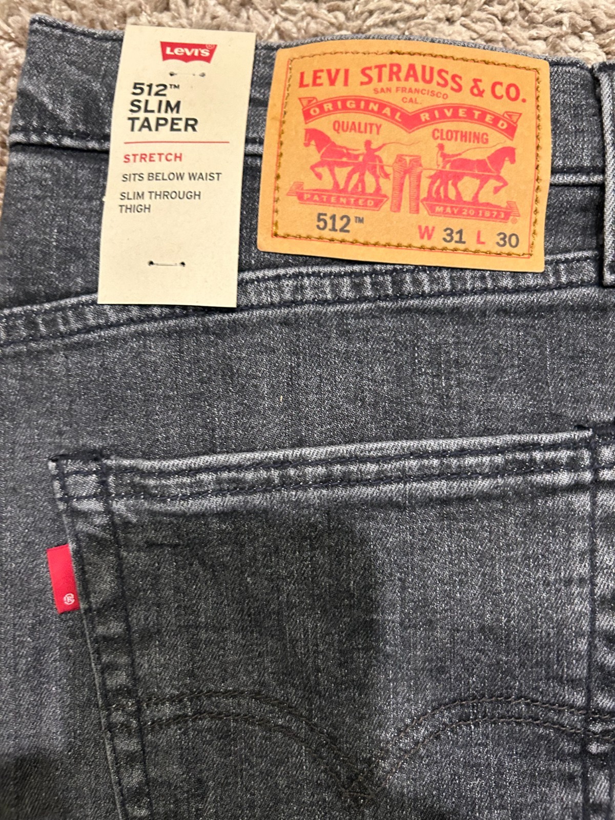 Levi’s 512 Slim Taper Jeans W Stretch Gray Men’s Size 31X30 RT$79.50 0261
