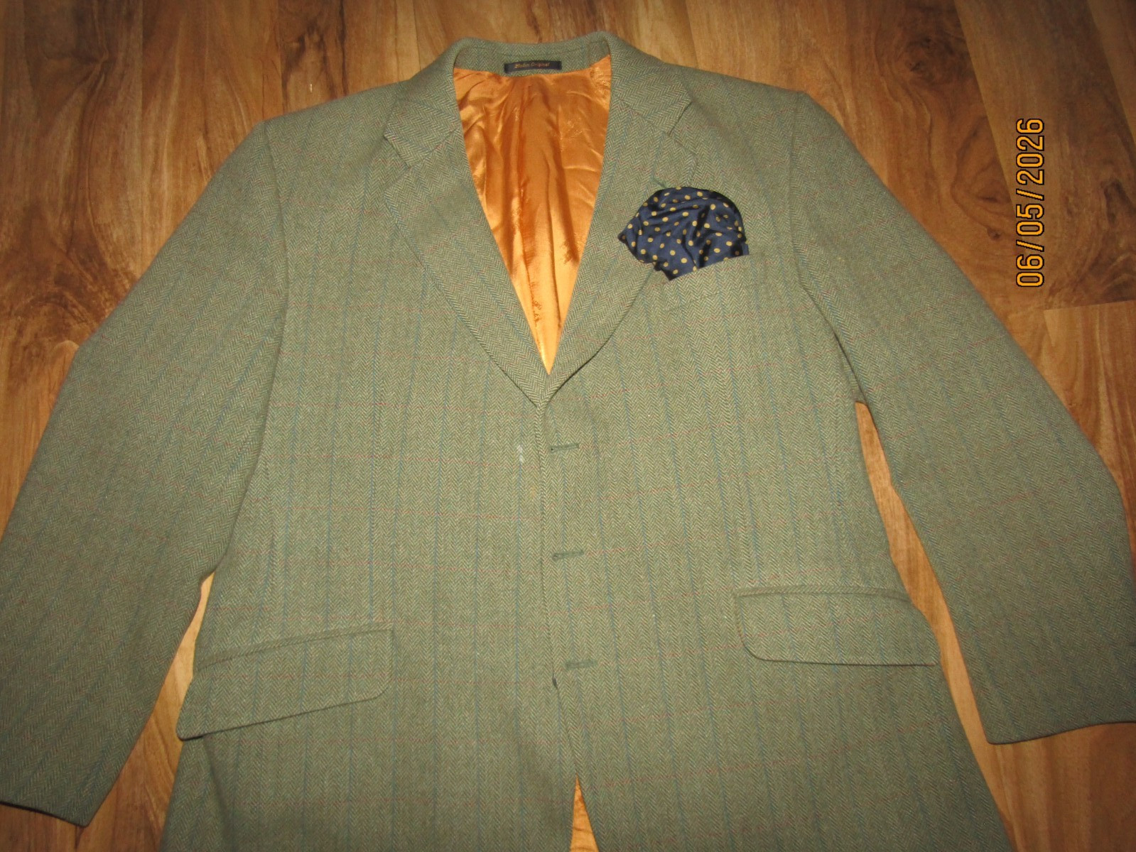 Original BLADEN SUPASAX 100% LAMBSWOOL windowpane GREEN TWEED JACKET UK 48R