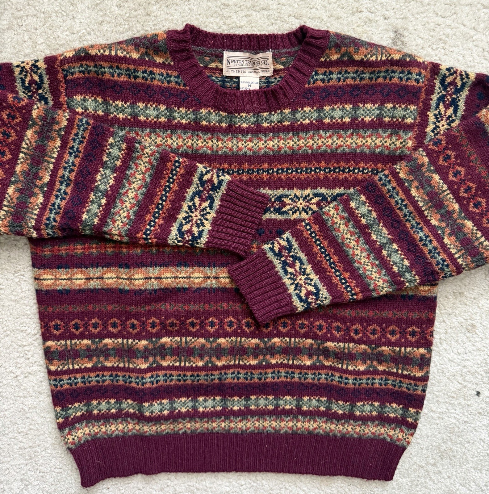 Newton Trading Co Womens M Vintage Geometric Pattern 100% Wool Shetland Sweater