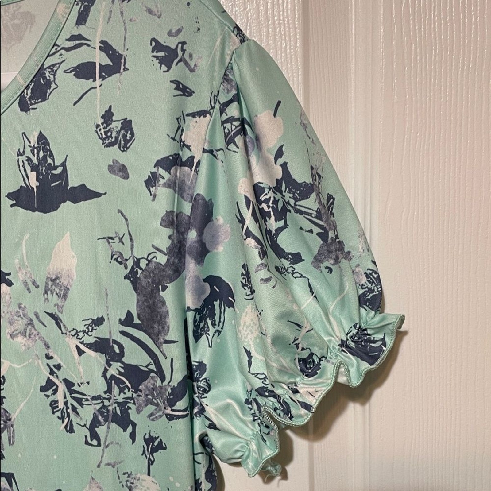 Romantic Malachite Green Floral Midi Dress Flutter Sleeve Size XL