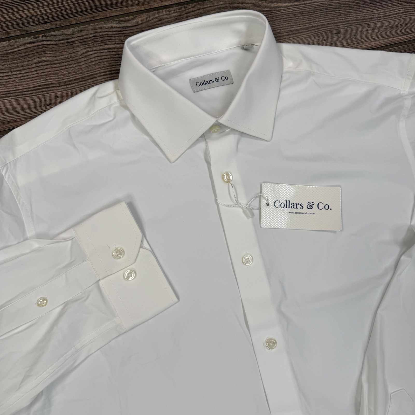 Collars & Co Mens Size Large Apex Performance Dress Shirt White Stretch NWT