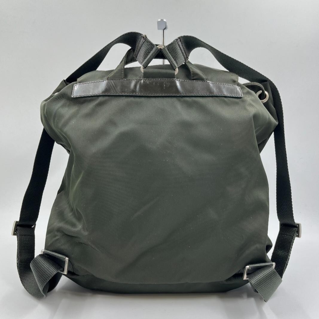 Prada Khaki Nylon Backpack Triangle Logo White Tag Japan Rare 072271