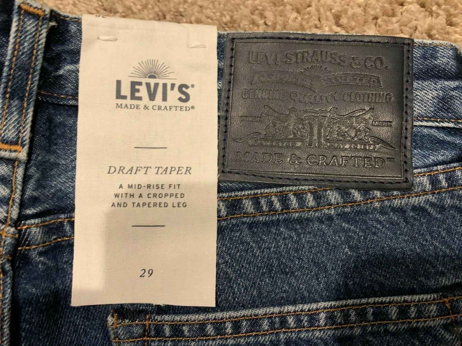 Levi’s Made & Crafted Draft Taper Jeans Cropped Italian Size 29 NWT RT$168 C11