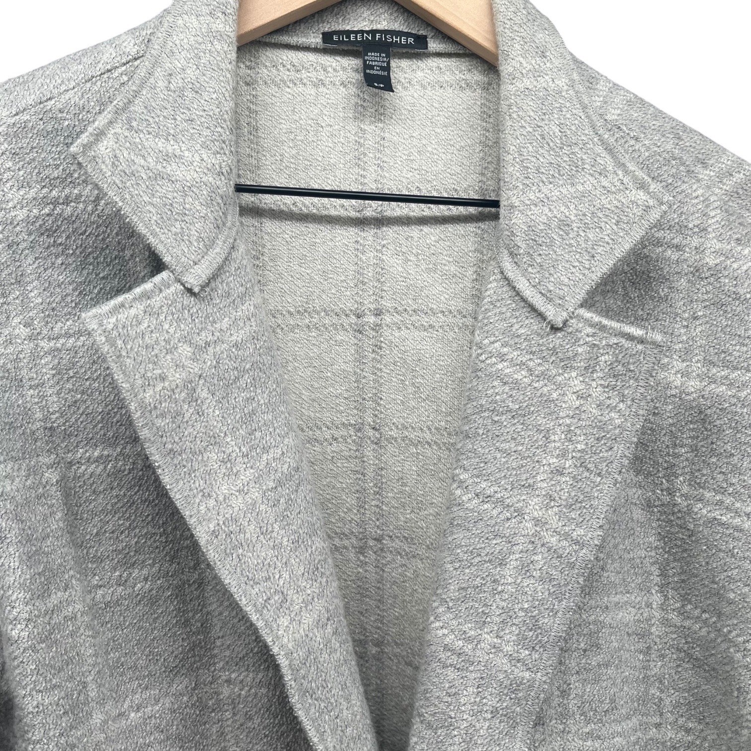 Eileen Fisher Plaid Wool Blend Oversized Jacket Cardigan Womens SMALL DARK PEARL