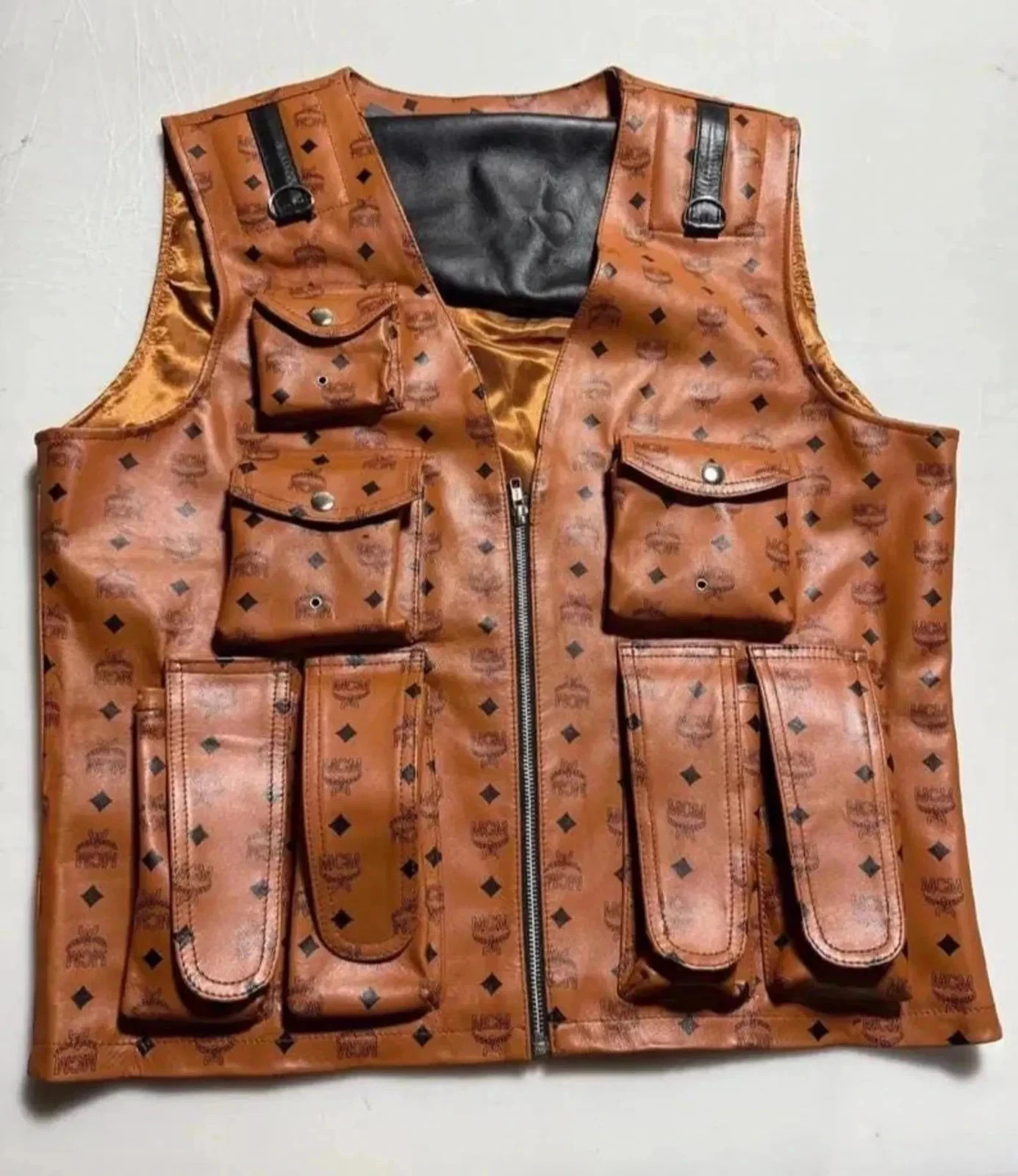 Men’s MCM Brown Leather Motorcycle Vest Biker Casual Riding Vest, Handmade