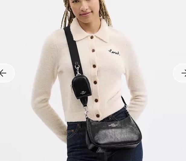 Coach Teri Shoulder Purse With Pouch In Leather Silver Black NWOT CCD78 Sold Out