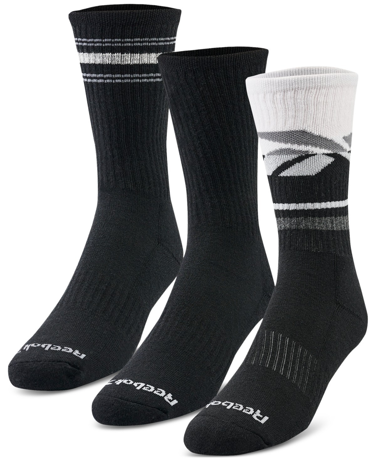 Reebok Men’s 3-pk. Logo Terry Crew Socks Black Grey White One Size