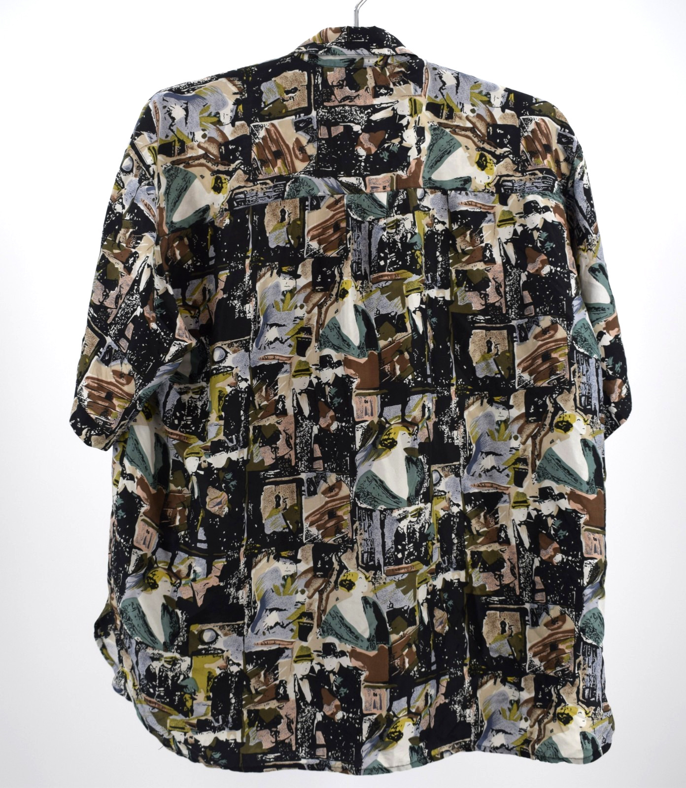 Compass 100% Silk Shirt Mens Medium Abstract Print Hawaiian Camp Shirt