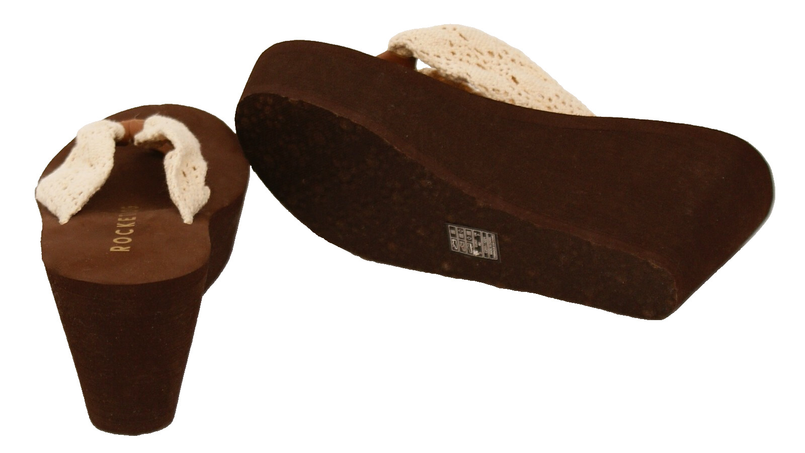 Rocket Dog Women’s 10 Beige Crochet Wedge Platform Flip Flop Thong Sandals