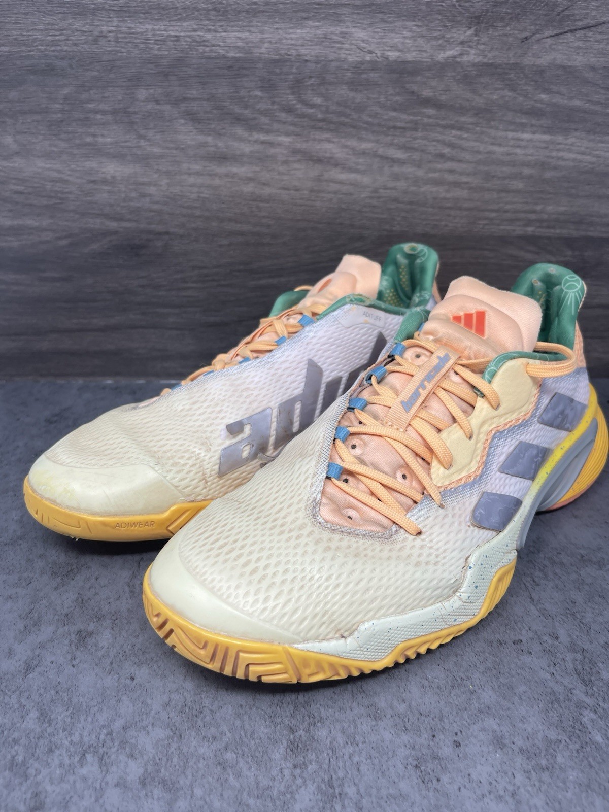 Adidas Barricade Sneakers Mens Size 10 Orange Green Tennis Shoes HQ8416