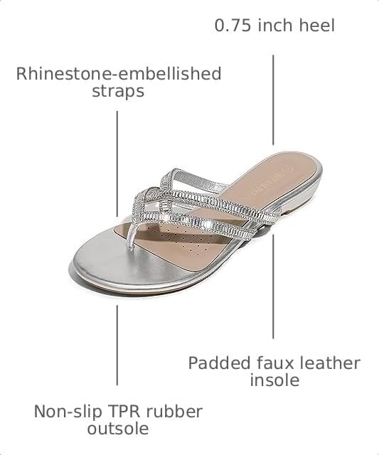 Women’S Rhinestones Flat Slides Sandals | Flip Flop Slip on Slides T-Strap Spark