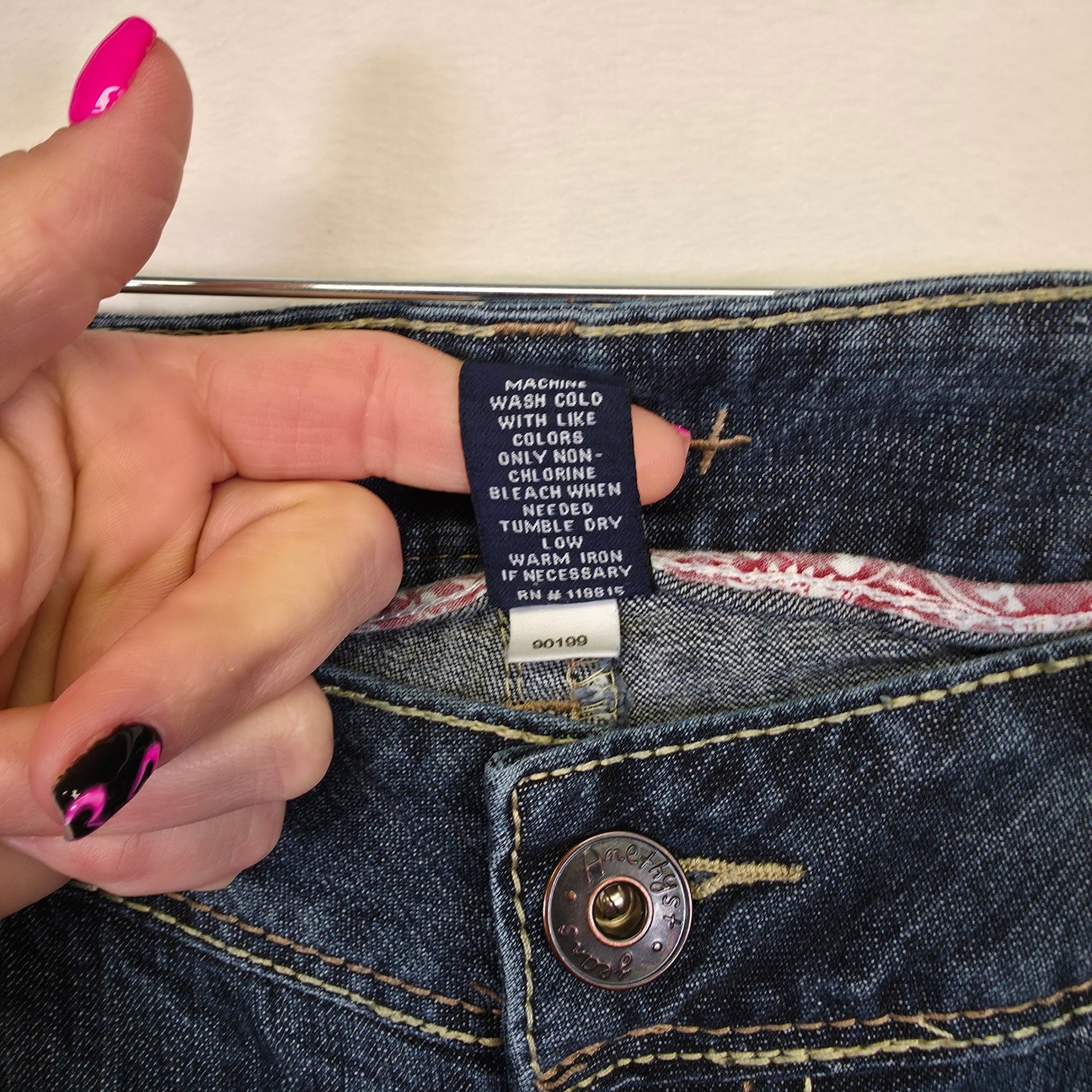 Amethyst Jeans Womens 16 Distressed Y2K Low Rise Flared Denim Bootcut