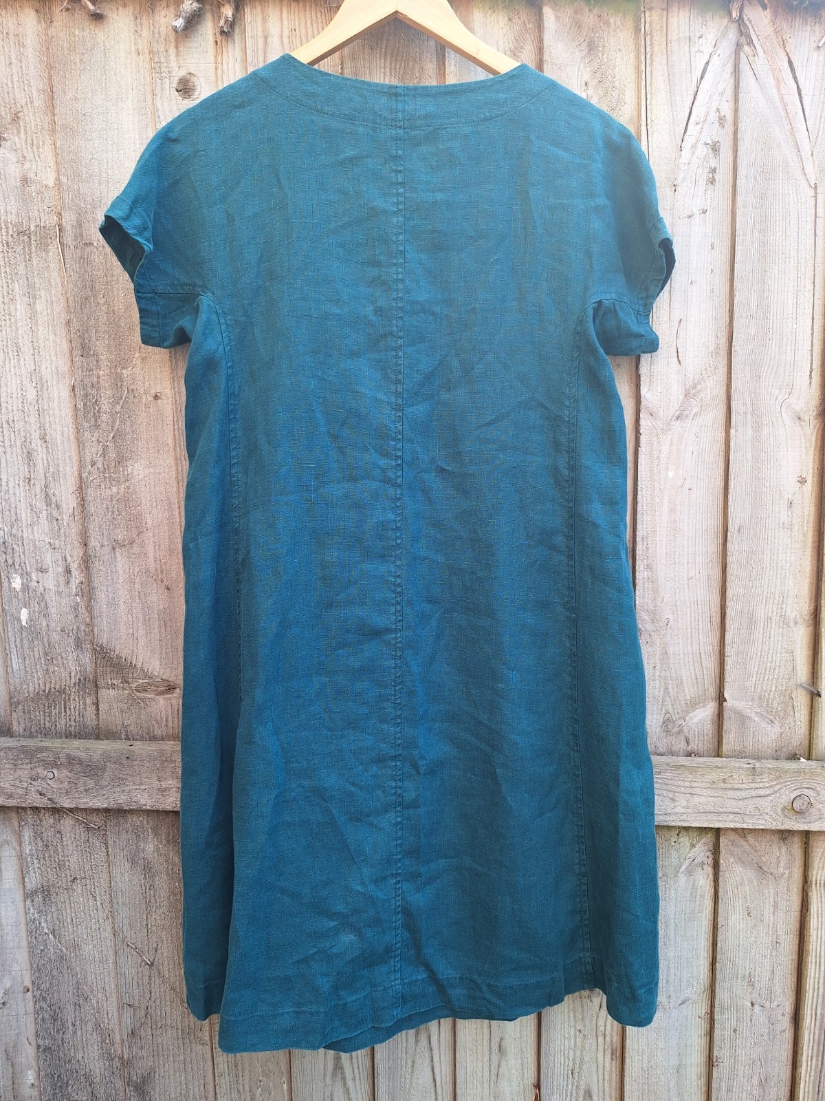 Seasalt Boxy Loose Fit Linen Teal Blue Green Shift Primary Dress UK 8 EU 36 US 4