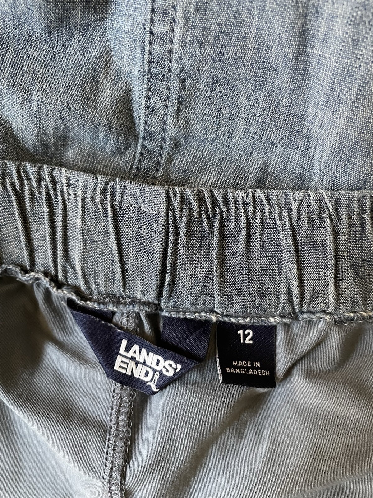 Lands End Womens Blue Chambray Elastic Waist Skort Sz 12 Pockets Mini