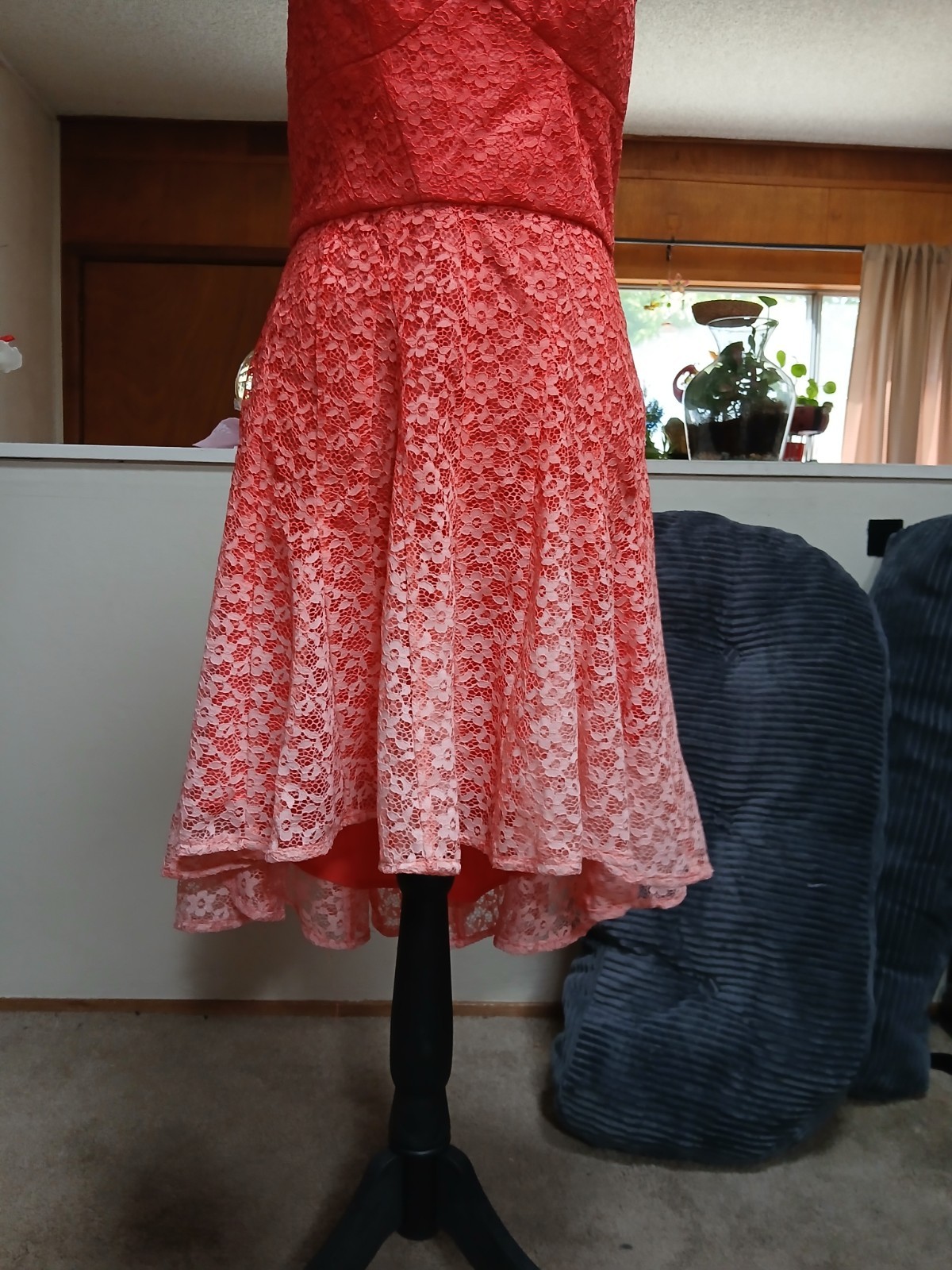 Betsey Johnson Womens 8 Coral/Pink Lace Halter Sweetheart Fit & Flare Dress