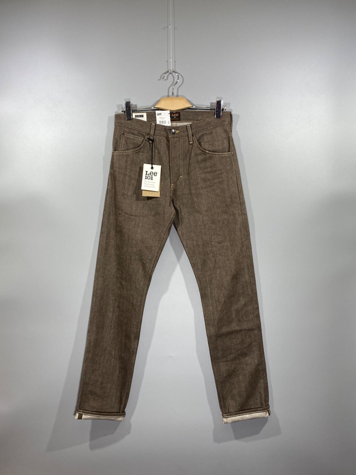NEW ! LEE 101 Dry ‘L953BR41’ Men’s Japanese Selvedge Denim 14 oz Brown Jeans W28