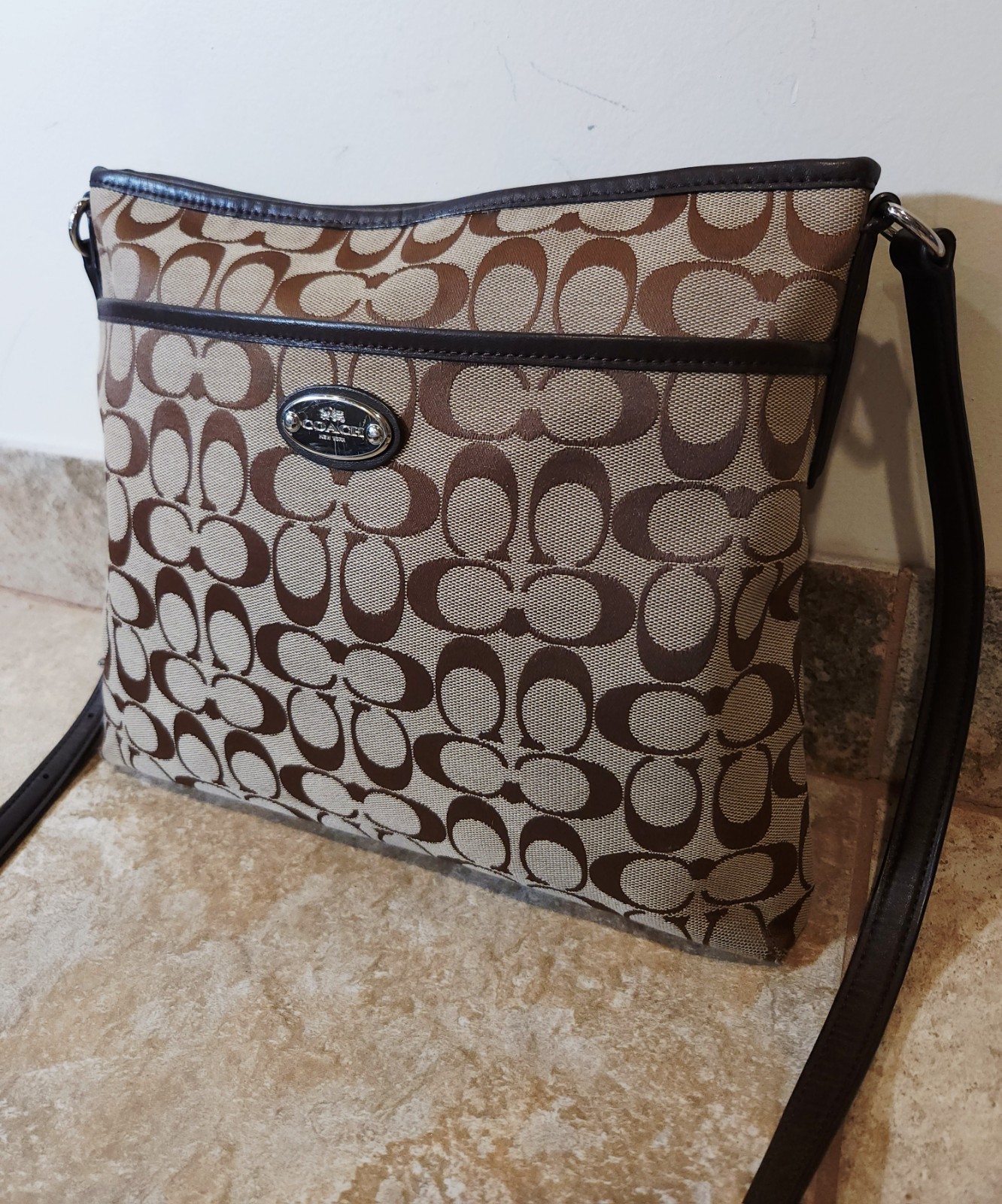 Coach | Vintage Beige CC Monogram Brown Leather Crossbody Travel Bag Purse EUC ✨