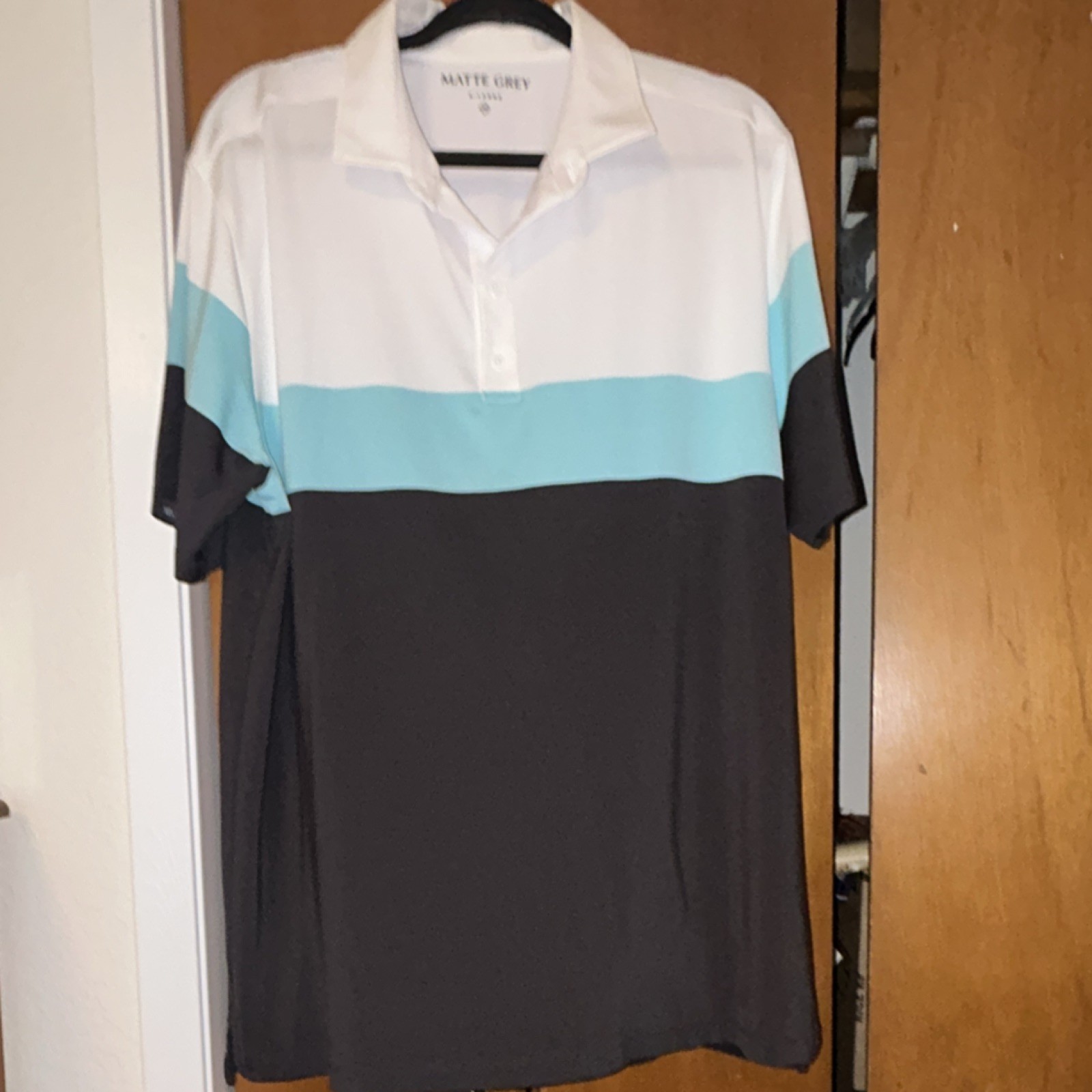 Matte Grey Colorblock Men’s Polo Shirt White Light Blue Black Collared XL0191