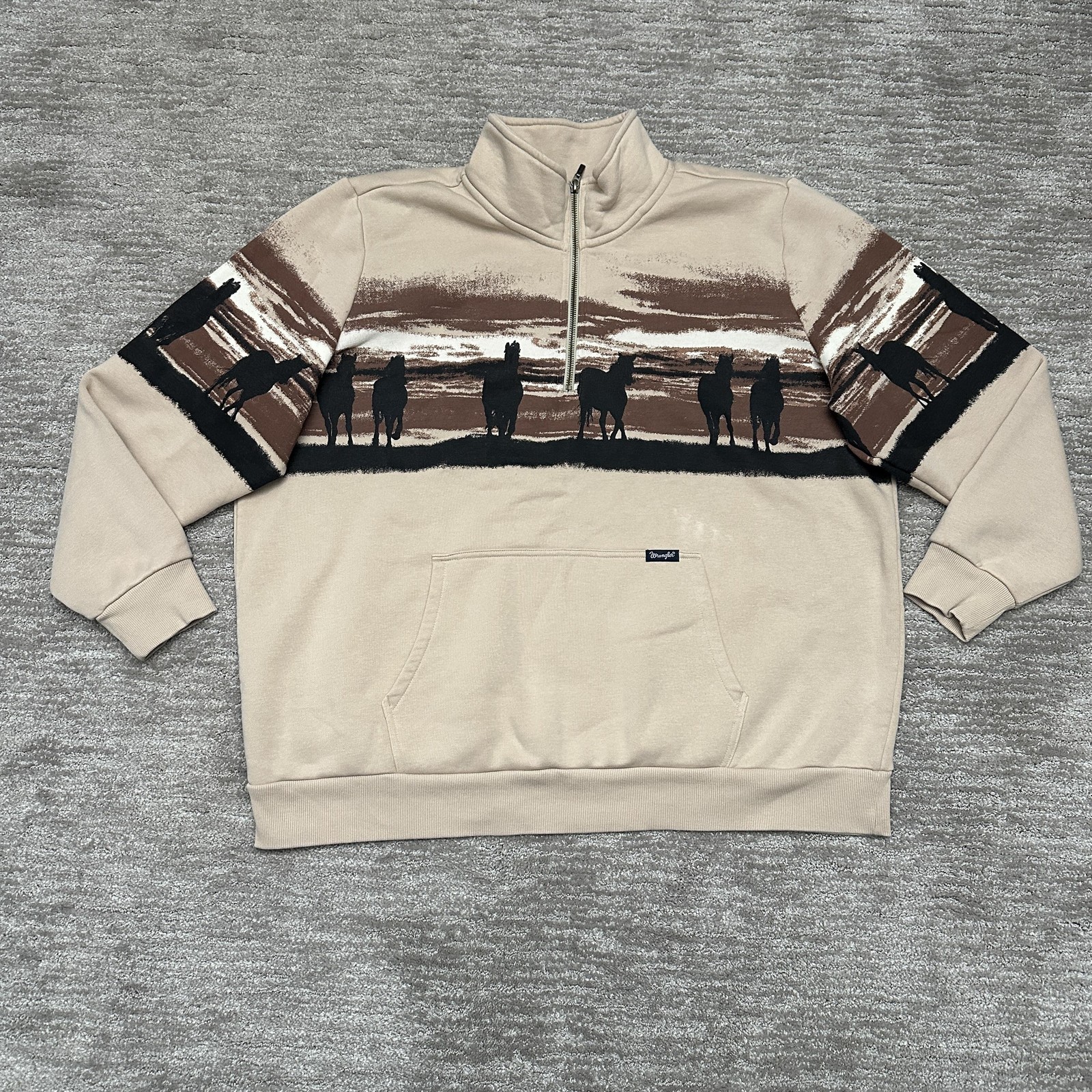 Wrangler Sweatshirt Womens 2XL Beige Horse Graphic 1/4 Zip Fleece Western Retro