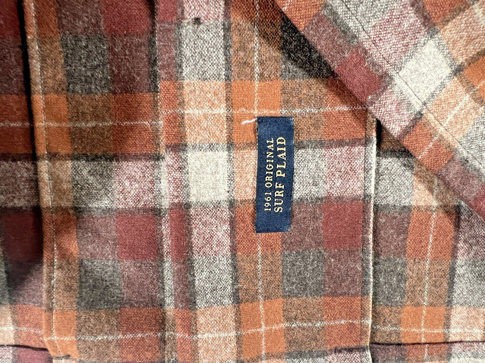 Pendleton Board Shirt Mens (L) Brown Orange Surf Plaid Virgin Wool LS Pockets