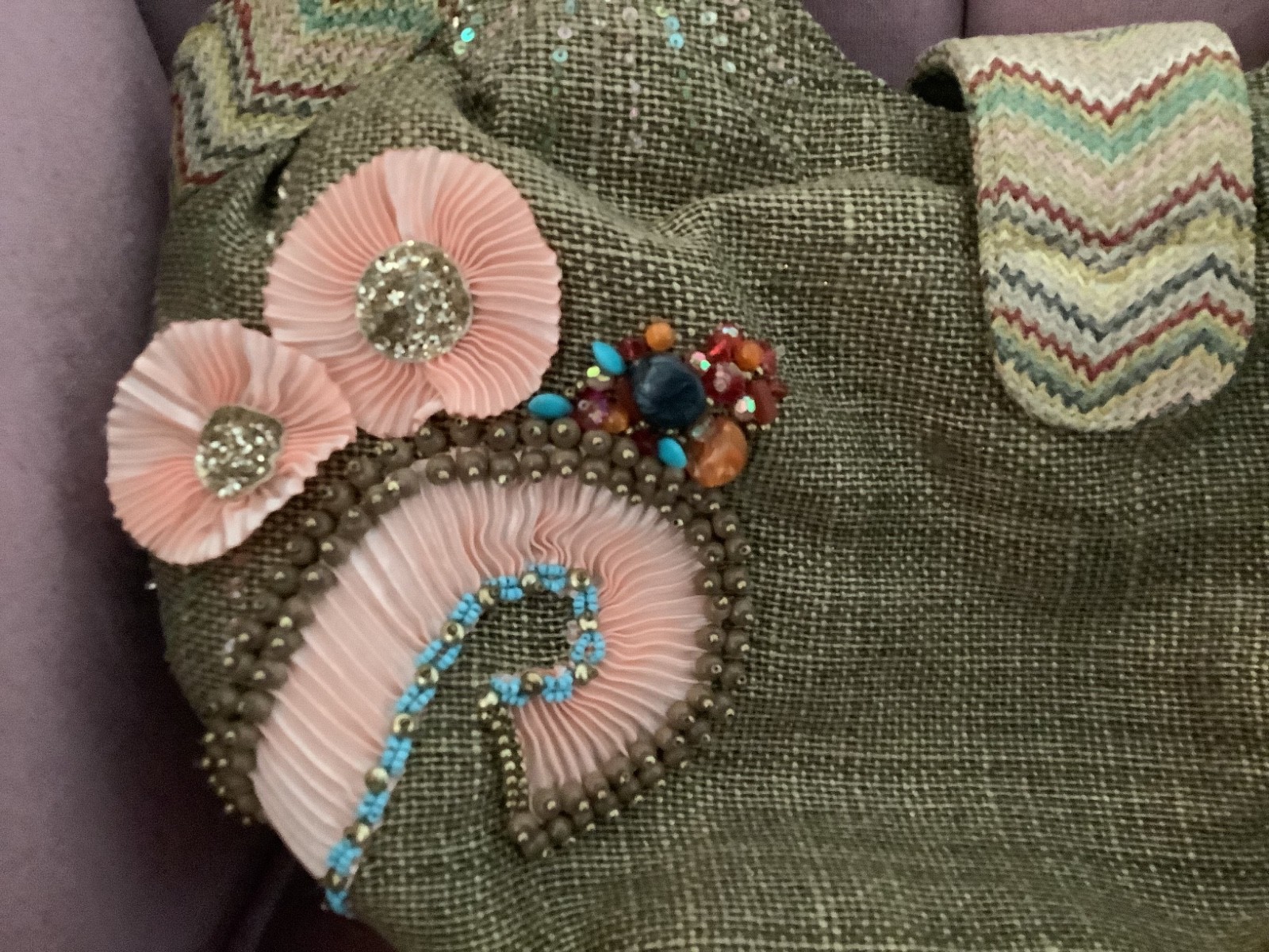 Mary Frances handbag. Unique with stones, beads and large buckle snap closure.