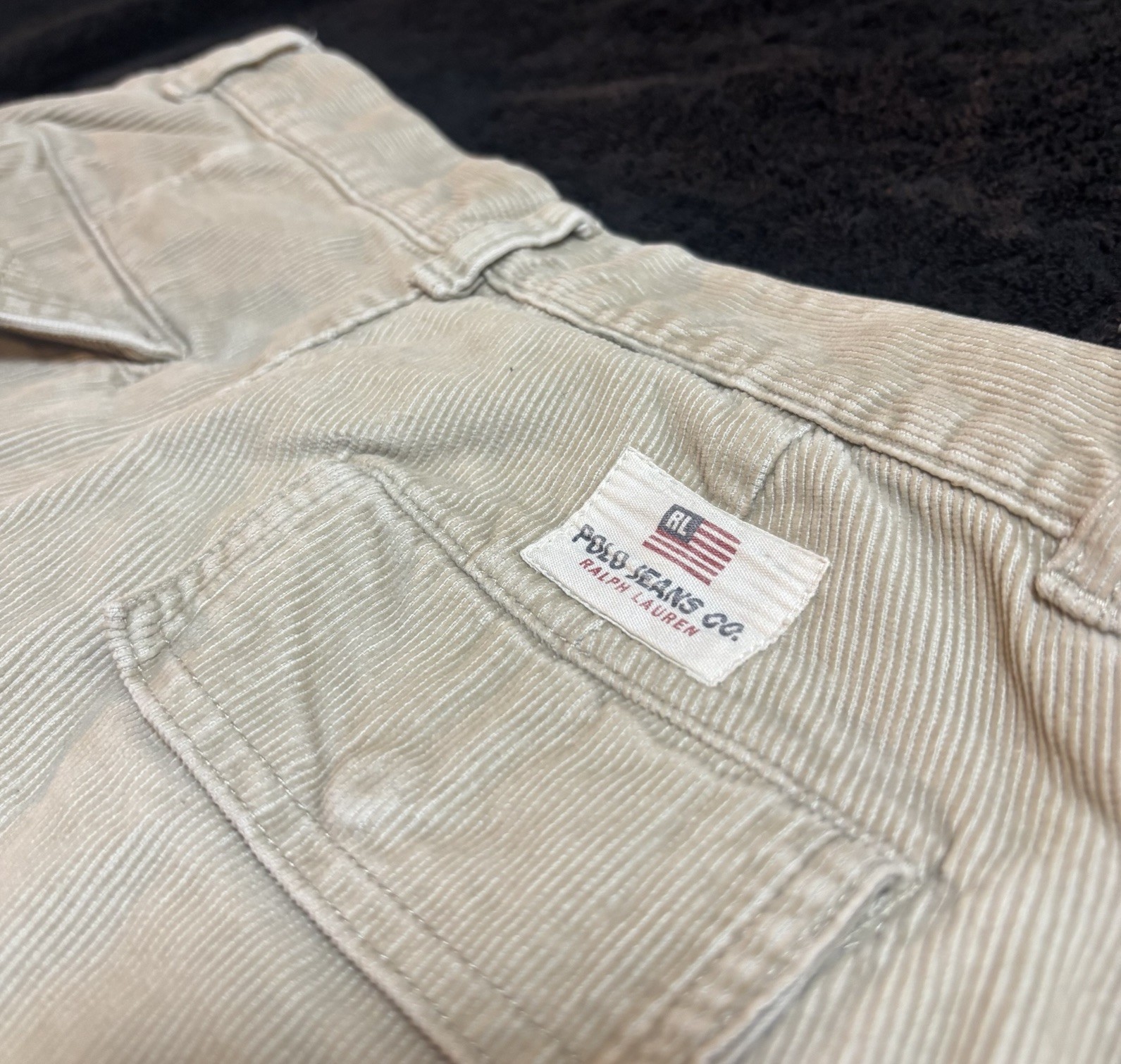 Vintage Y2K Polo Ralph Lauren Corduroy Utility Cargo Pants In Tan/Khaki.