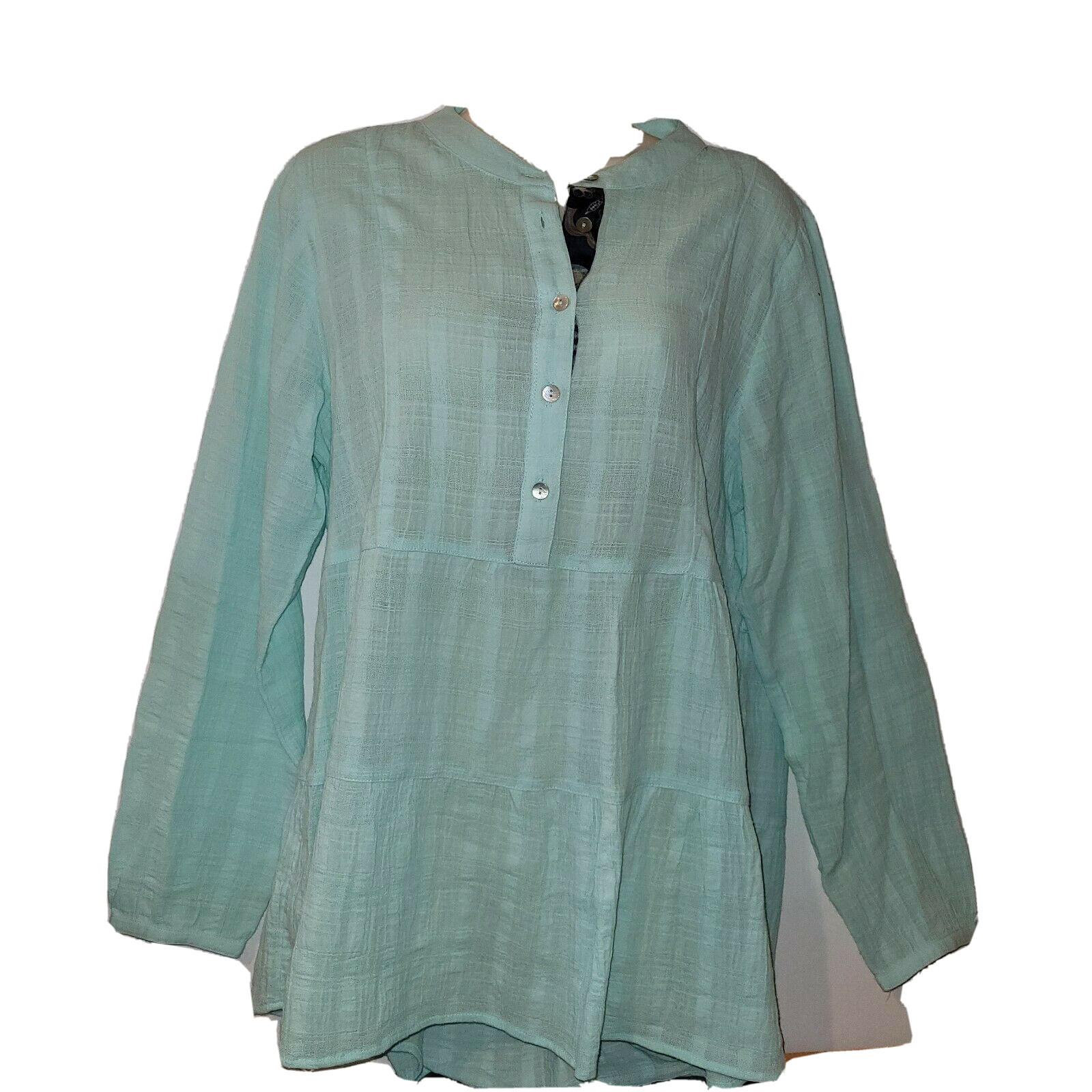 Soft Surroundings Gloria Gauze Henley Tunic Top Clearwater Blue 2DC07 M 10-12