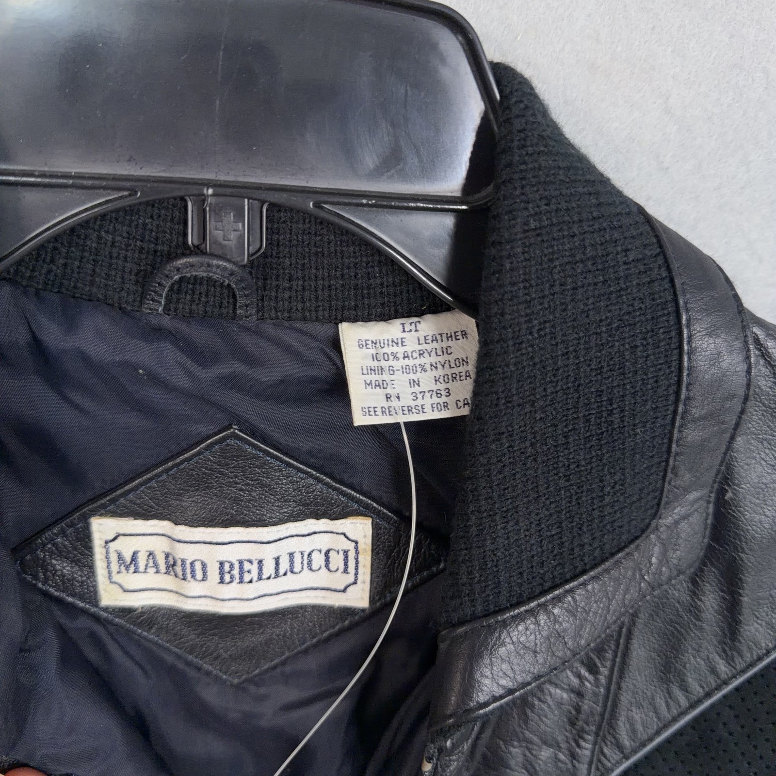 Vintage Mario Bellucci Jacket Womens Large Tall LT Leather Knit Bomber Geometric
