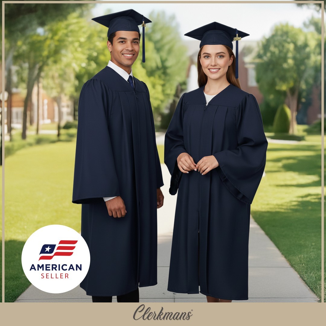 Matte Navy Blue High School/Bachelor Graduation Cap and Gown
