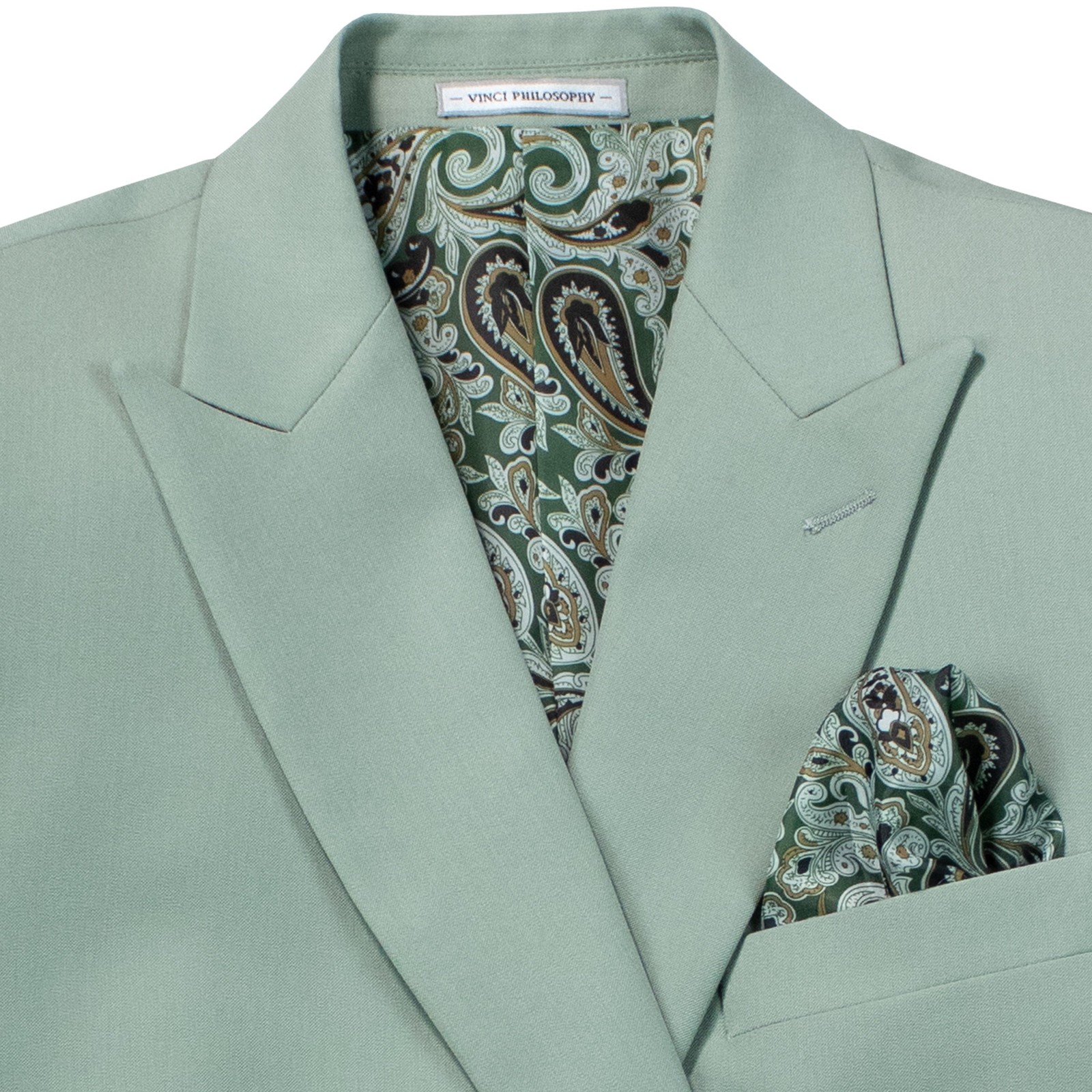 VINCI Men’s Sage Green Stretch Slim-Fit Double-Breasted Suit – NEW