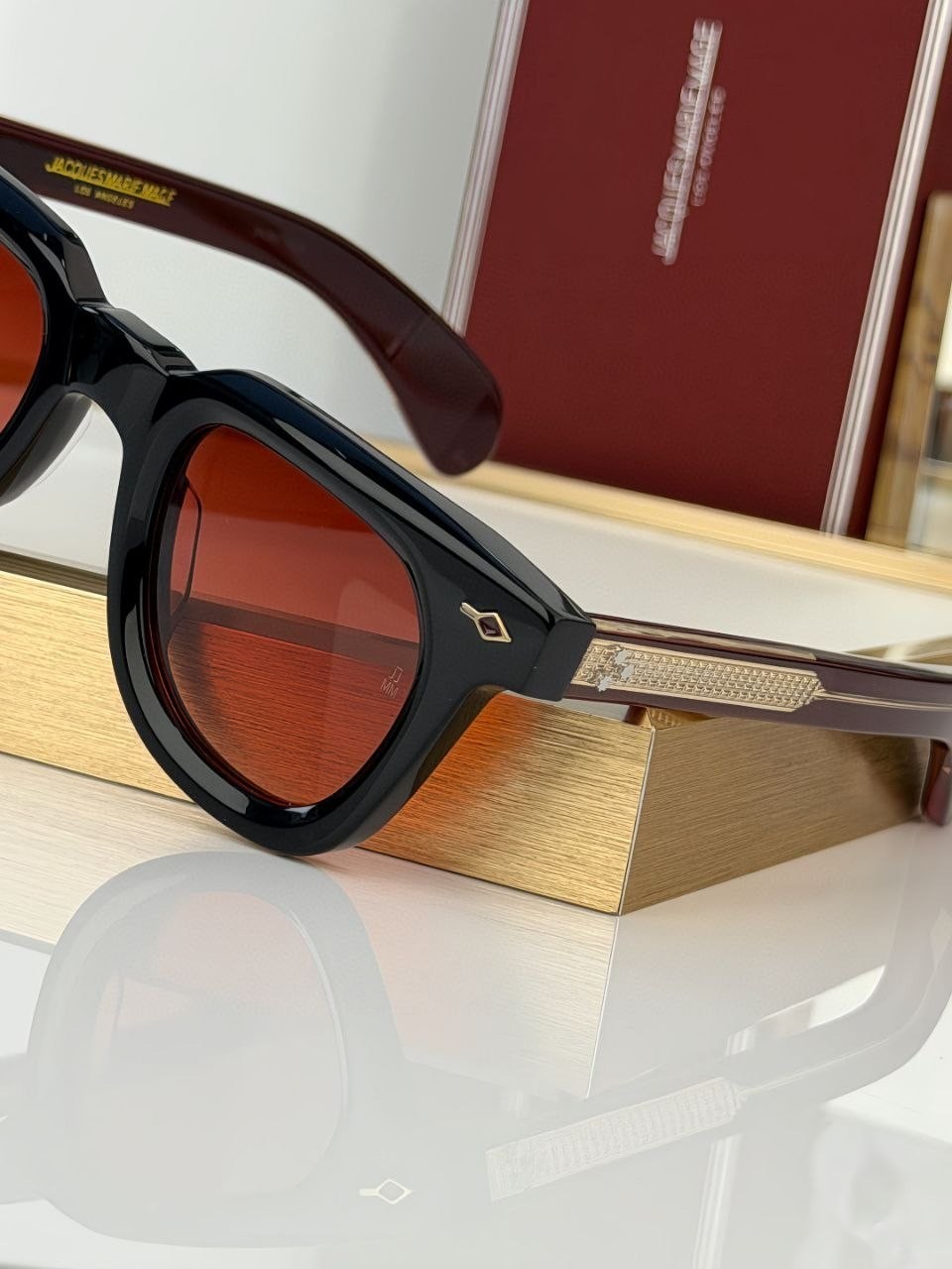 Jacques Marie Mage Luxury Sunglasses Black Acetate Frame Red Gradient Lenses Han