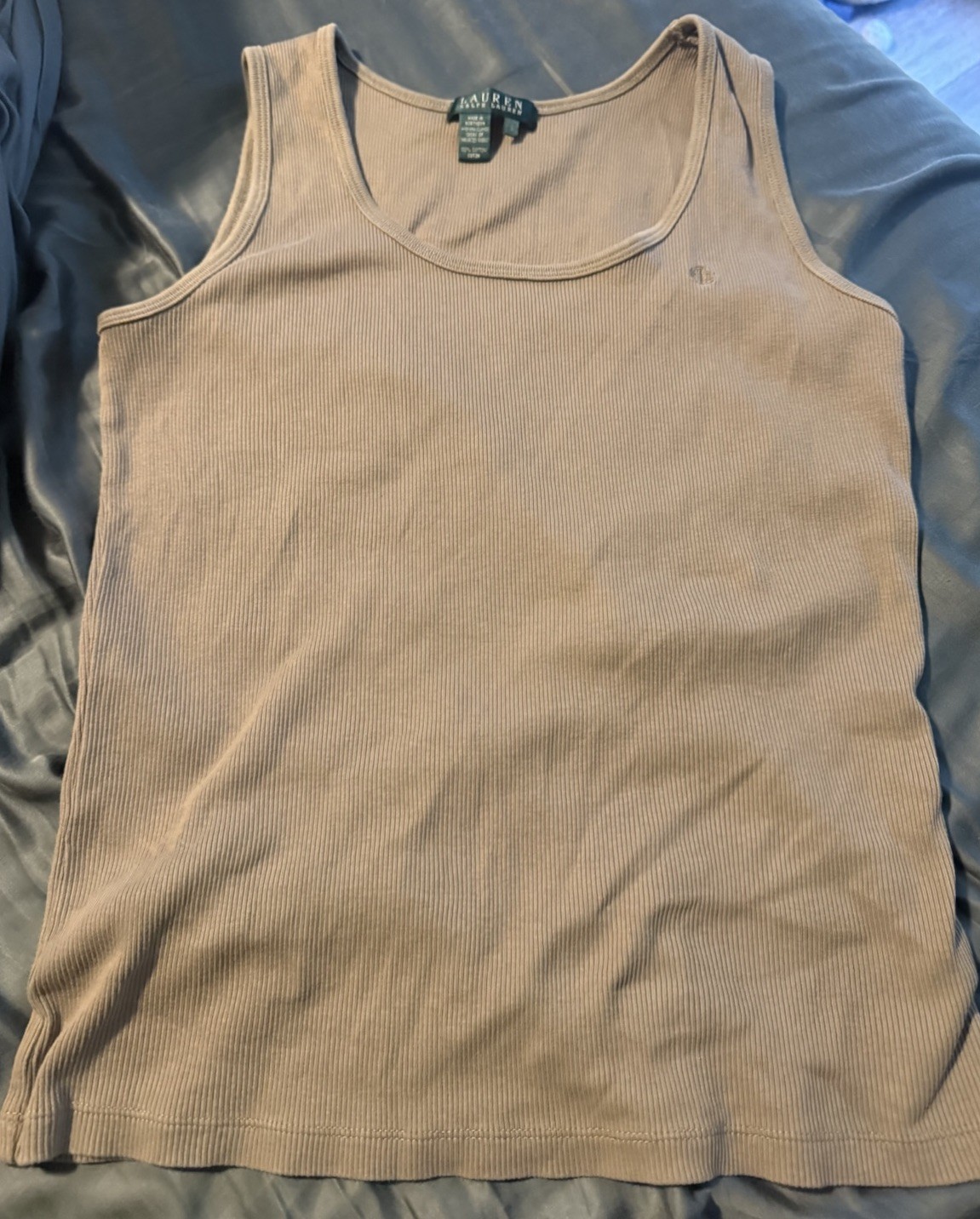 Lauren Ralph Lauren Women’s Beige Ribbed Knit Cotton Scoop Neck Tank Top S