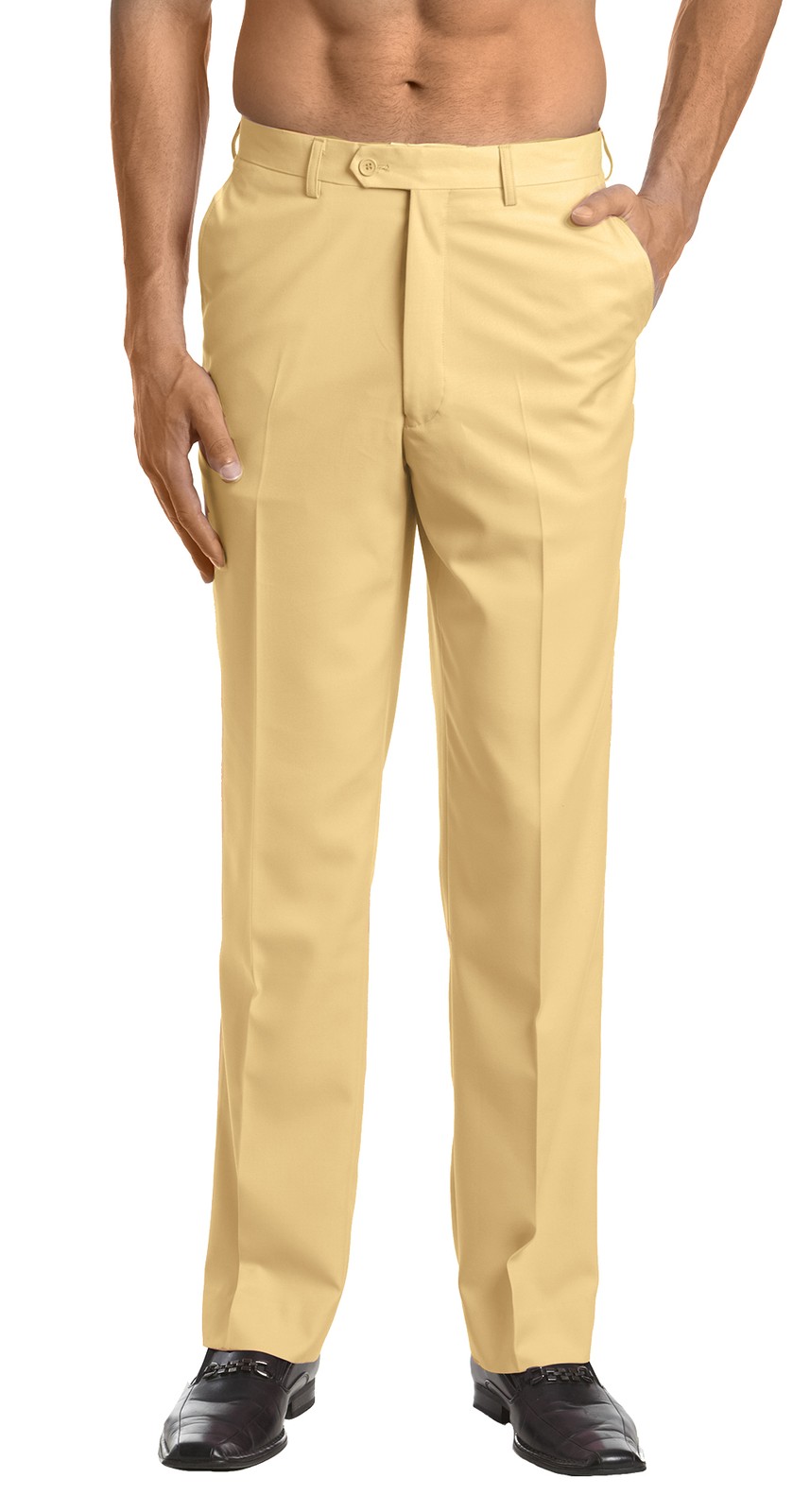 CONCITOR Men’s Dress Pants Trousers Flat Front Slacks Solid GOLD Color
