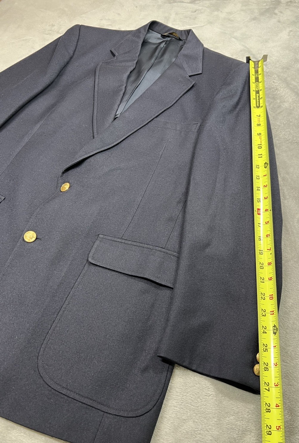 Stafford Blazer Mens 44XL Extra Long Navy Blue Wool Gold Button Sport Coat