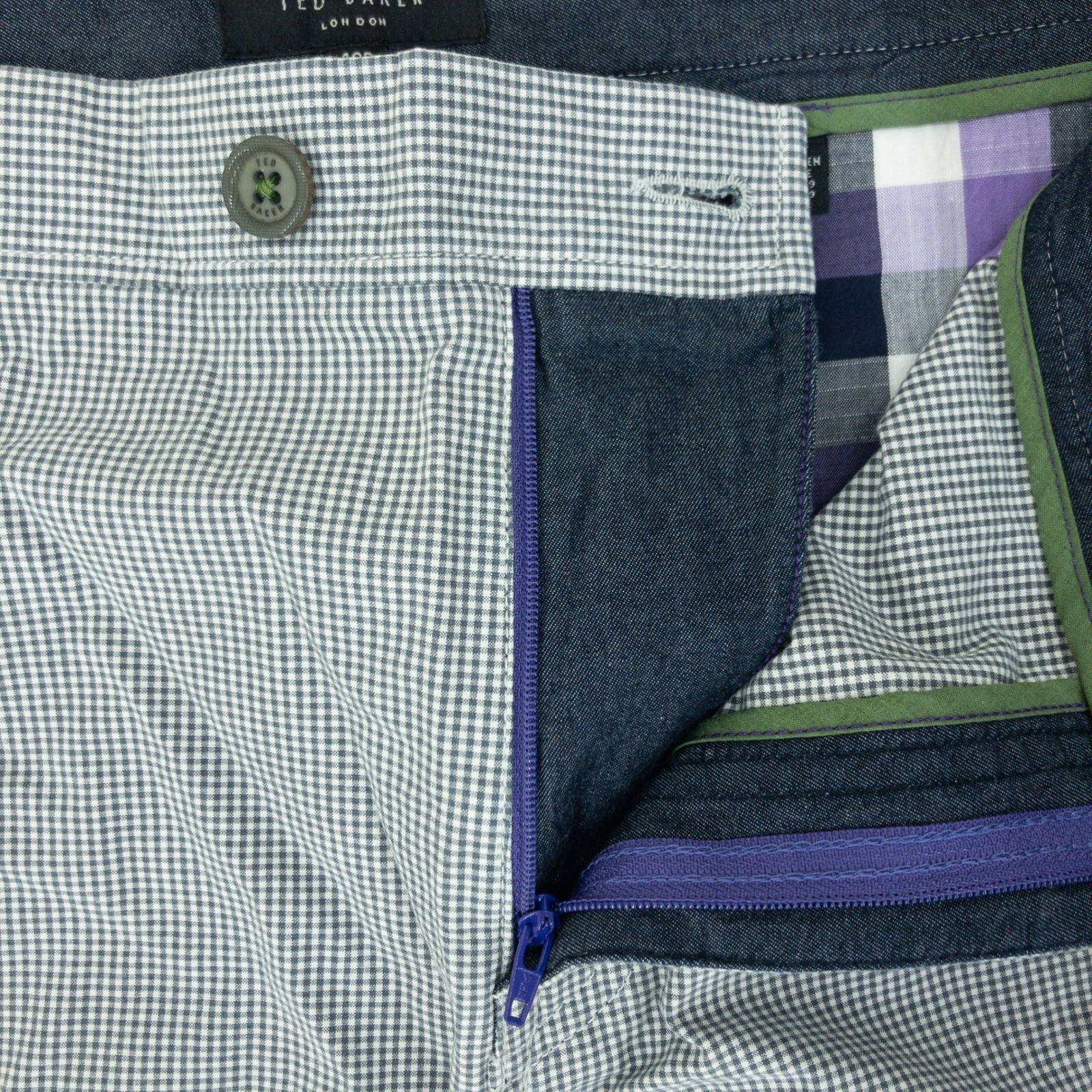 Ted Baker Shorts Mens Size 40R Blue Gingham Micro Check Casual 100% Cotton