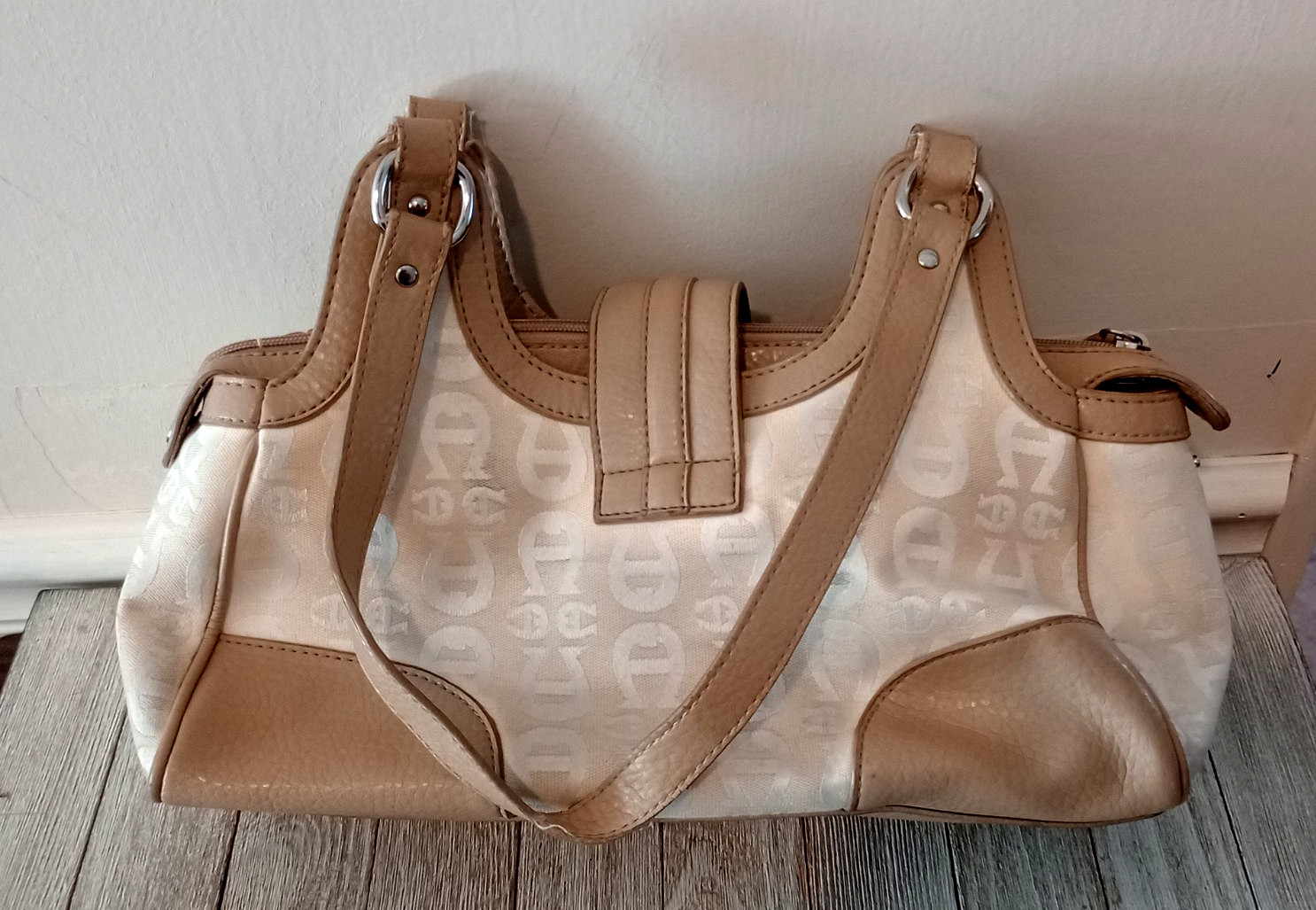 Etienne Aigner Women’s Brown Leather Accents Strap Bag Zipper Purse