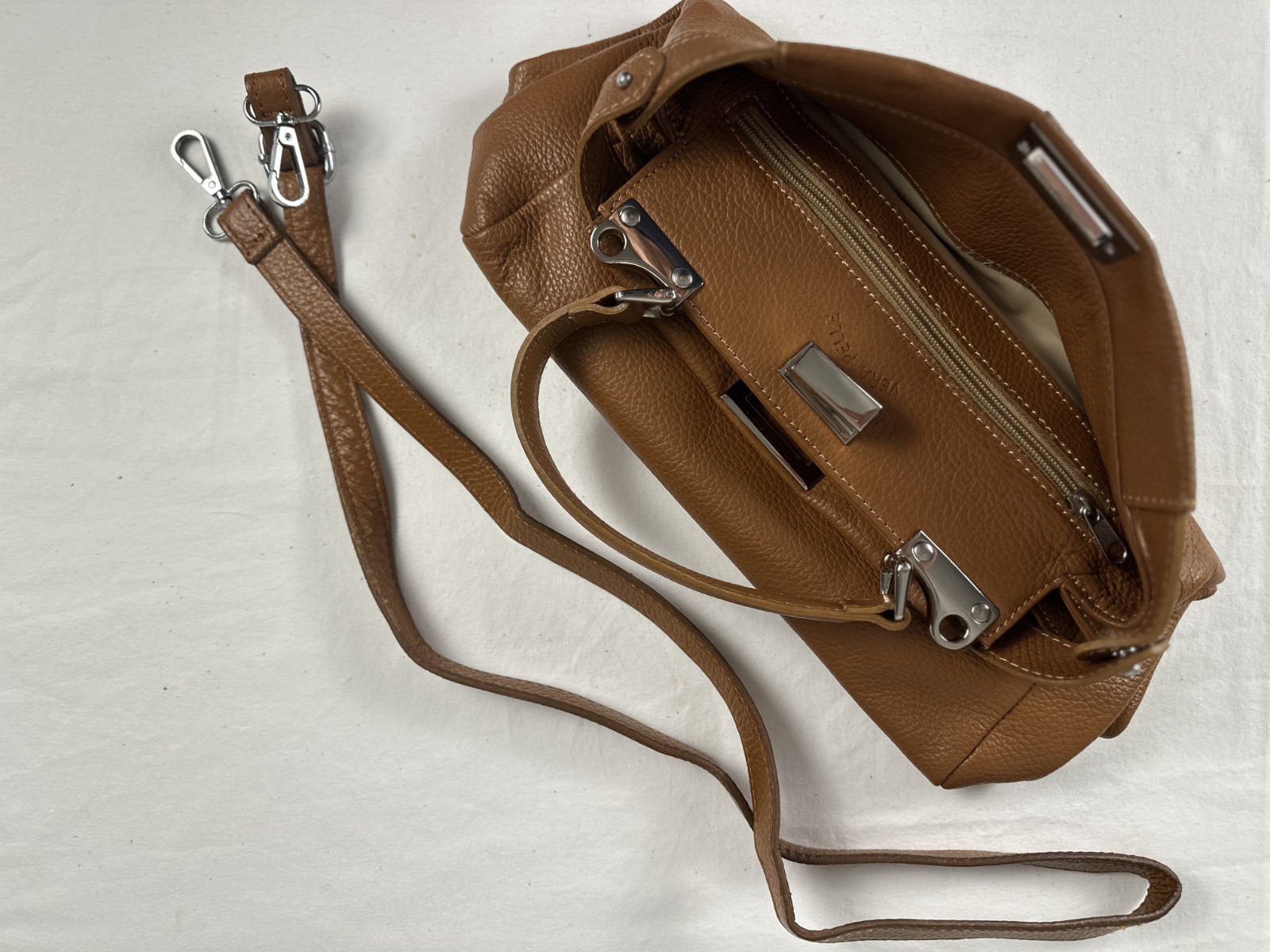 Italian Leather Handbag Carmel Pebbled Leather Top Handle Satchel Purse