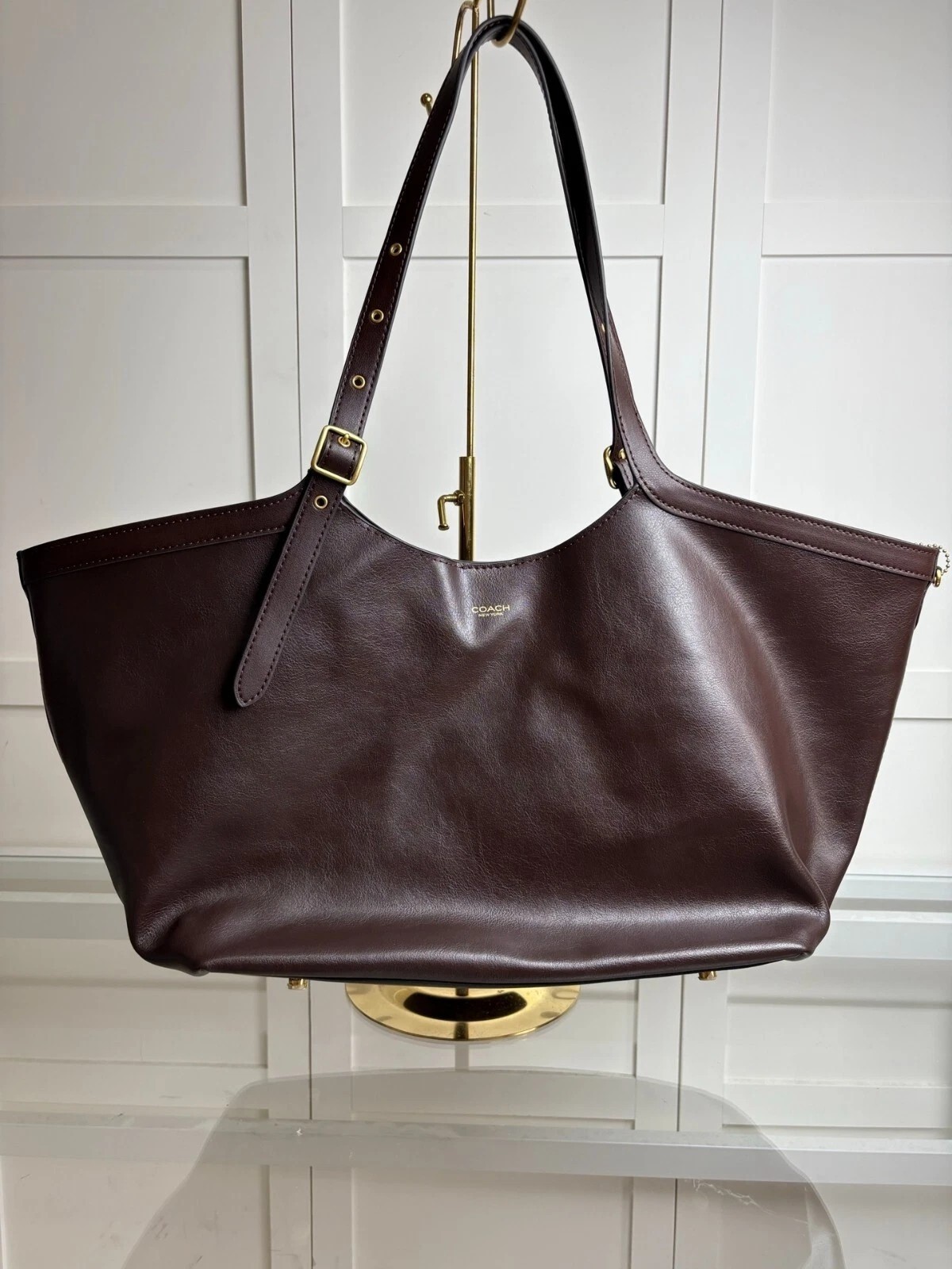 COACH CAM00 Grame Gramercy Tote Bag Natural grain leather Maple Dark Brown