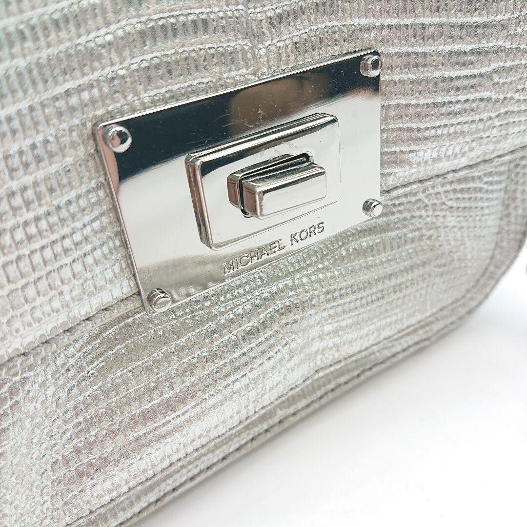 Michael Kors Python Embossed Silver Flap Chain Shoulder Bag 2Way Crossbody