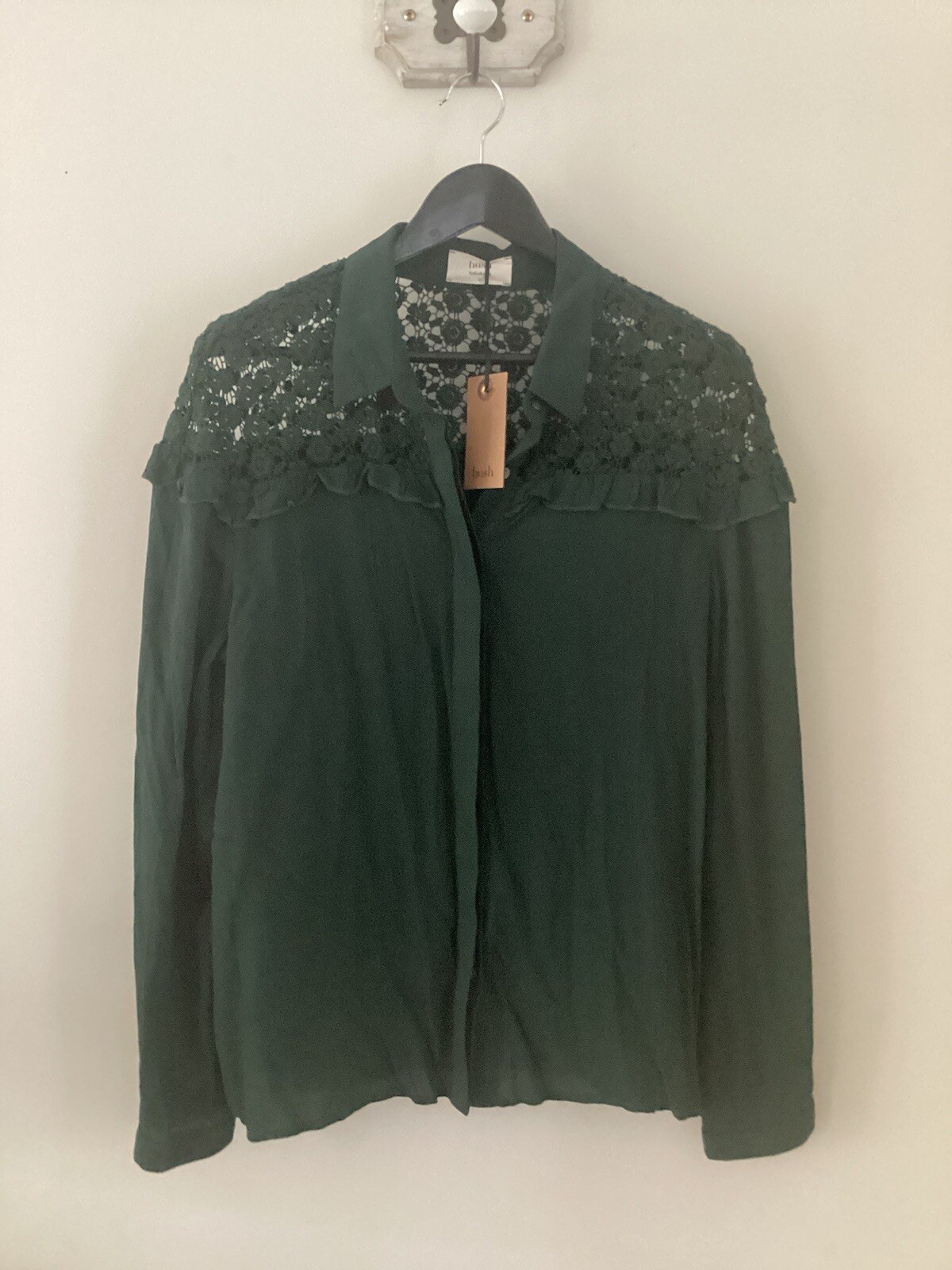 Hush Blouse, UK 12, Dark Green (Pine) Brooklyn Lace Blouse, BNWT