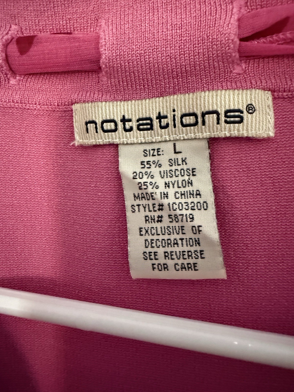 Notations Pink Solid Knit Round Neck Tie Accent Pullover Top 3/4 Sleeve L