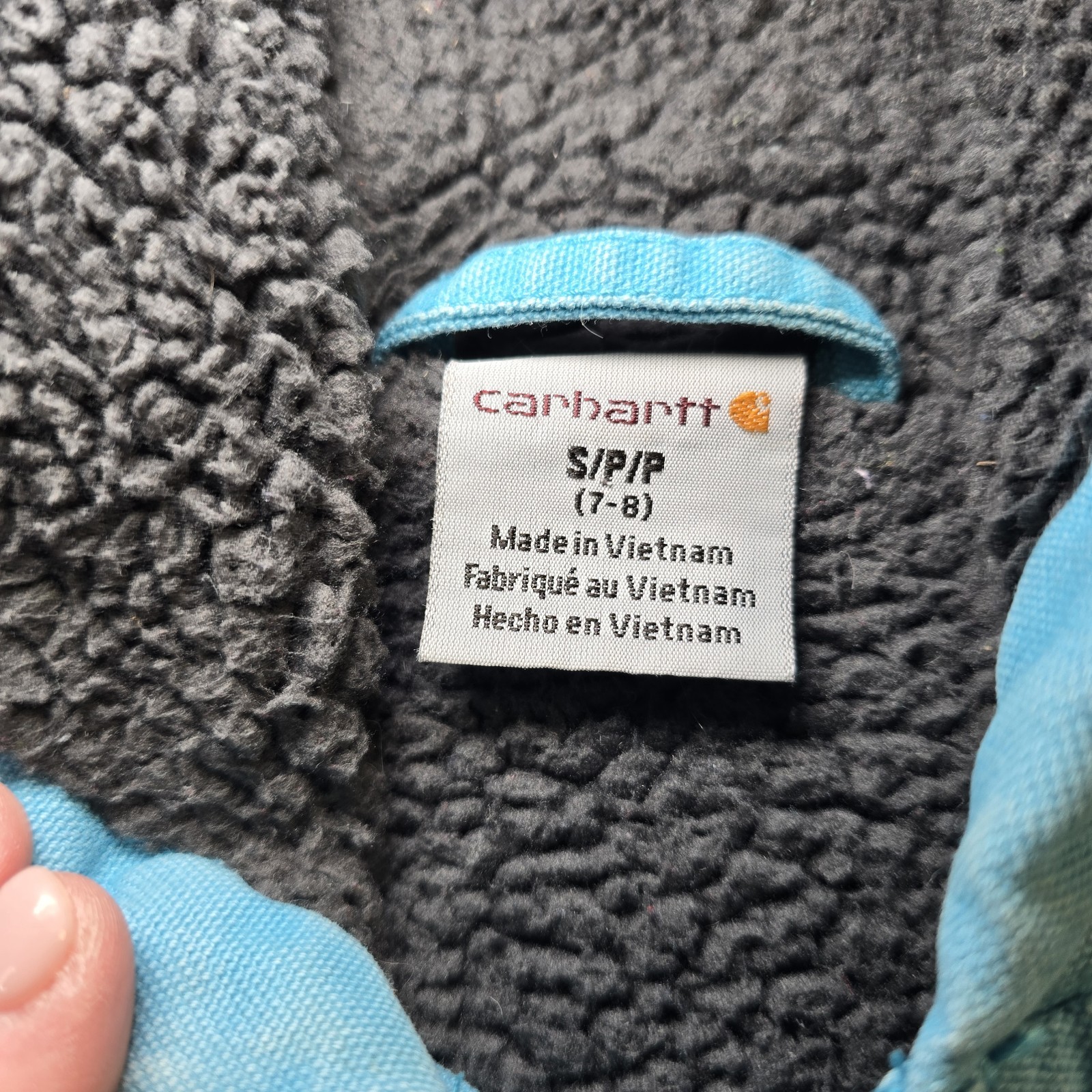 Carhartt Kids S 7/8 Sherpa Lined Sierra Jacket Blue Jul 2020 CP9564 Distressed
