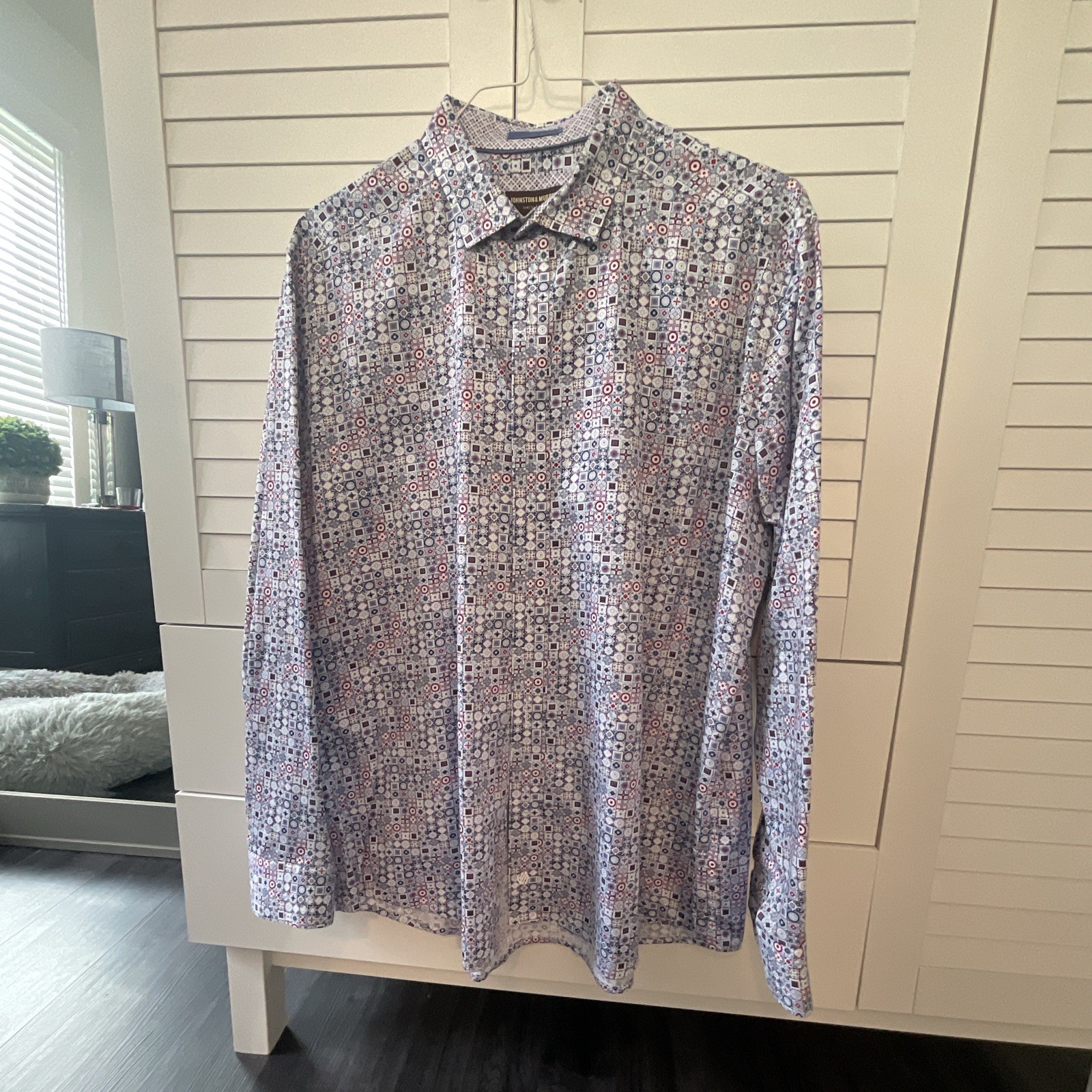 Johnston & Murphy Men’s L Multicolor Geometric Cotton Dress Shirt Contrast Cuff